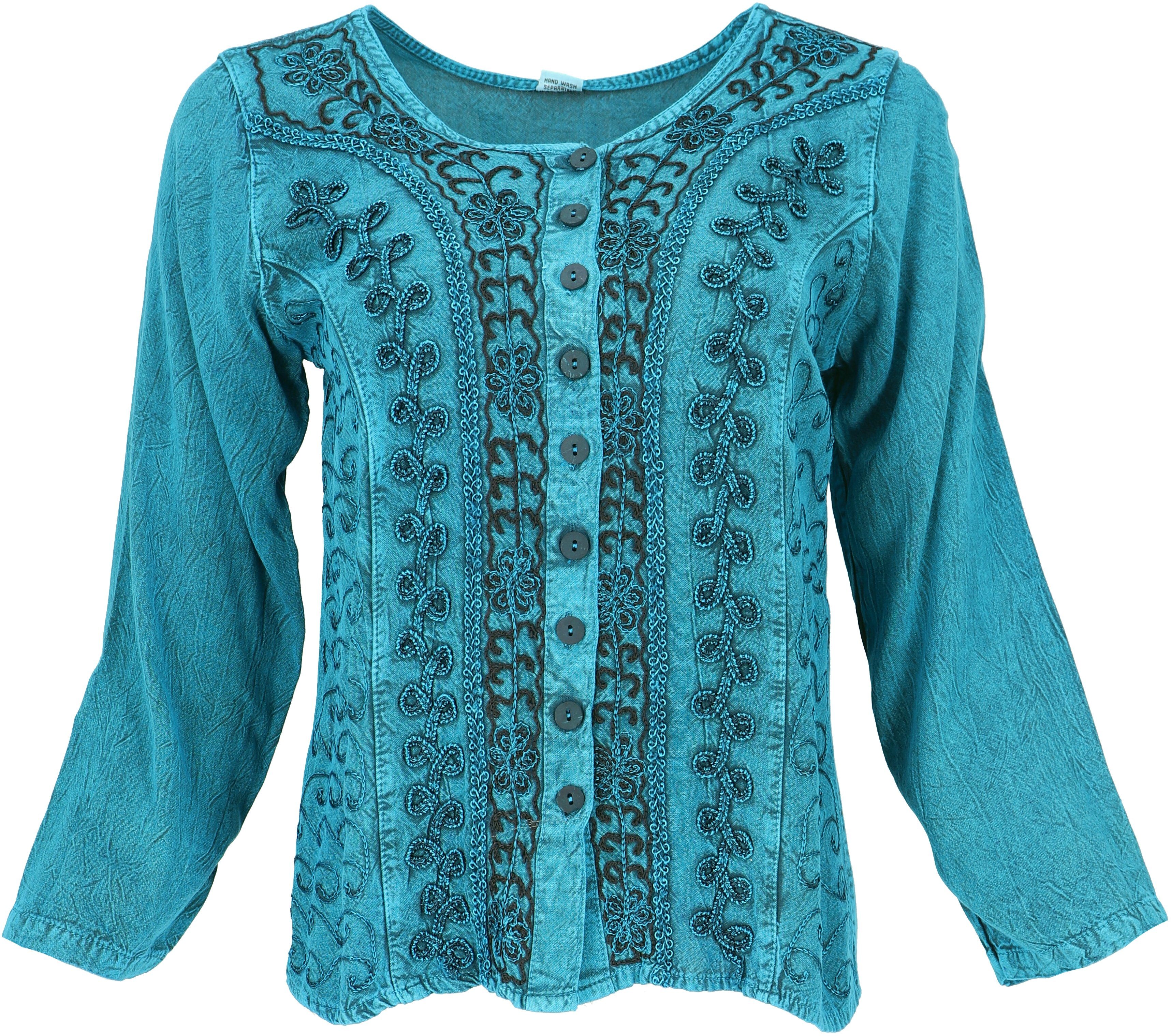 alternative Blusentop Boho indische Hippie.. Kurzes Longbluse jeansblau Bekleidung chic, Guru-Shop