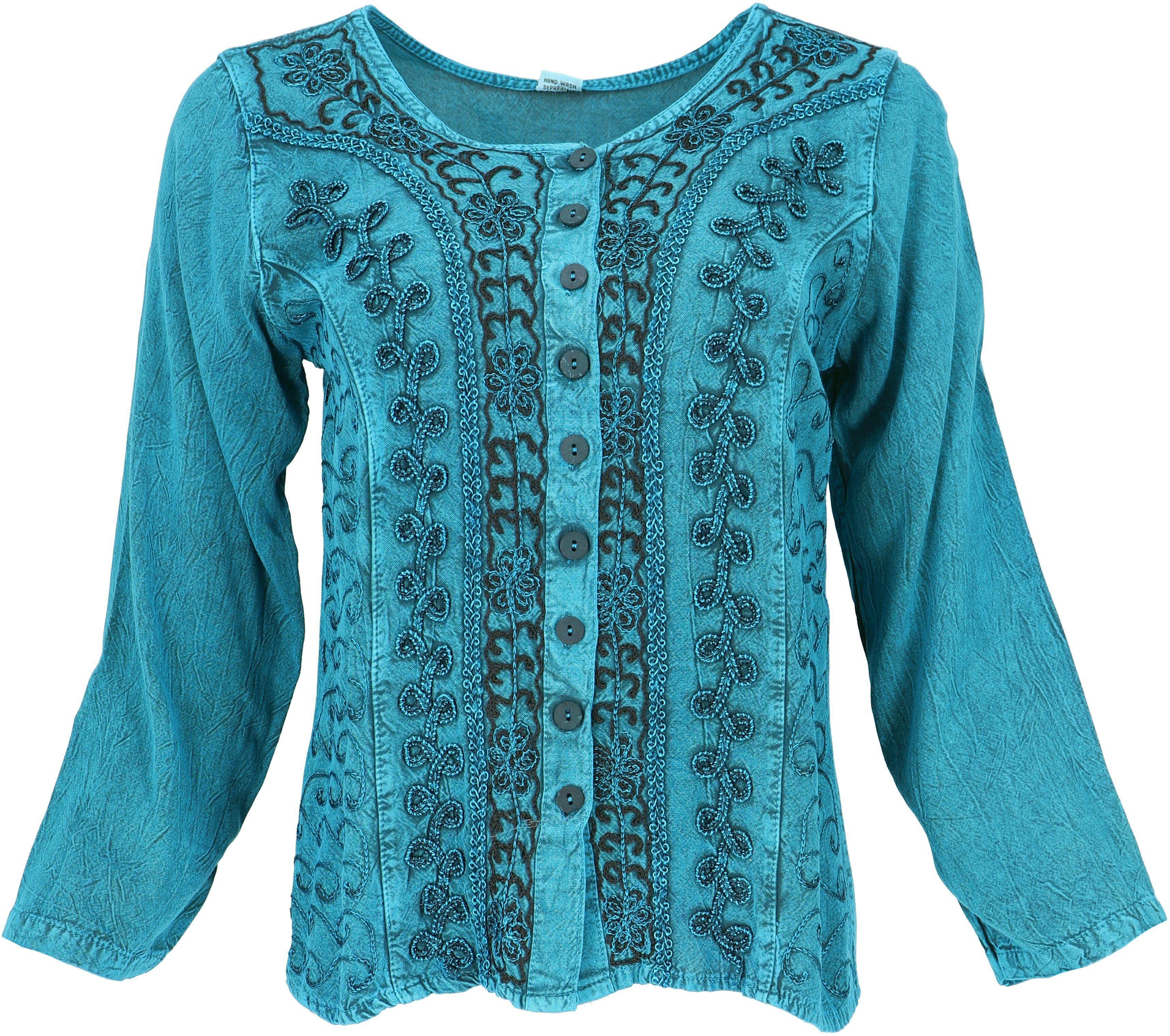 Guru-Shop Longbluse Kurzes Blusentop Boho chic, indische Hippie.. alternative Bekleidung