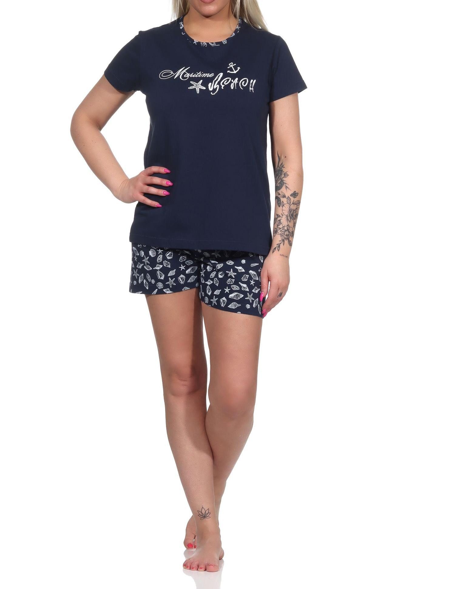 Normann Pyjama Damen Shorty kurzarm Pyjama in maritimer Optik - 122 10 753