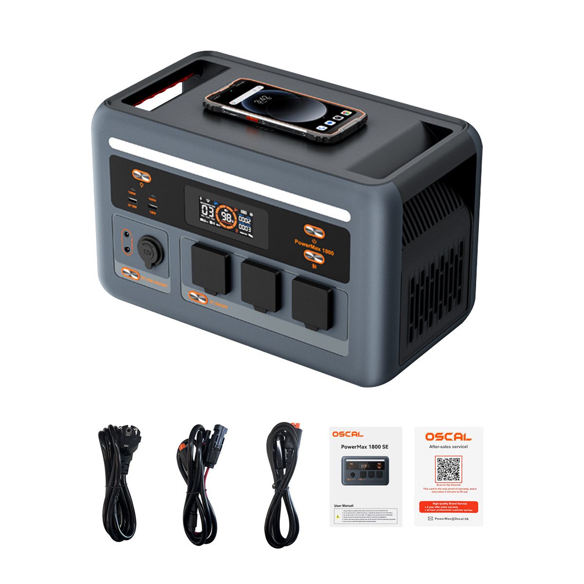 OSCAL Stromerzeuger PowerMax 1800W Powerstation 1024Wh/IP54 wasserdicht, 1,8 in kW, 11 Anschlüsse/15W kabellose-Anschluss, IP54 Wasserdicht, Leichtgewicht