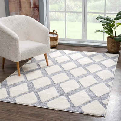 Hochflor-Teppich »Focus«, Carpet City, rechteckig, Höhe 20 mm, besonders weich, Rauten-Optik, 3D-Effekt, ideale Teppiche für Wohnzimmer & Schlafzimmer