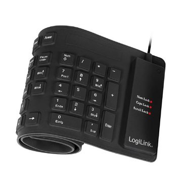 LogiLink ID0019A flexible Tastatur (wasserdicht, staubresistent, schmutzresistent, strapazierfähig, aufrollbar, platzsparend, Soft-Touch-Tasten, Silikon, QWERTZ Layout)