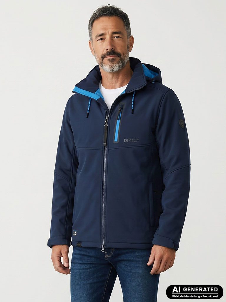 Dry Fashion Softshelljacke Gotland Herren Outdoor-Jacke - Winterjacke mit Fleece-Innenfutter Futter wattiert, Atmungsaktiv, 2-Wege-Reißverschluss, Kapuze abnehmbar