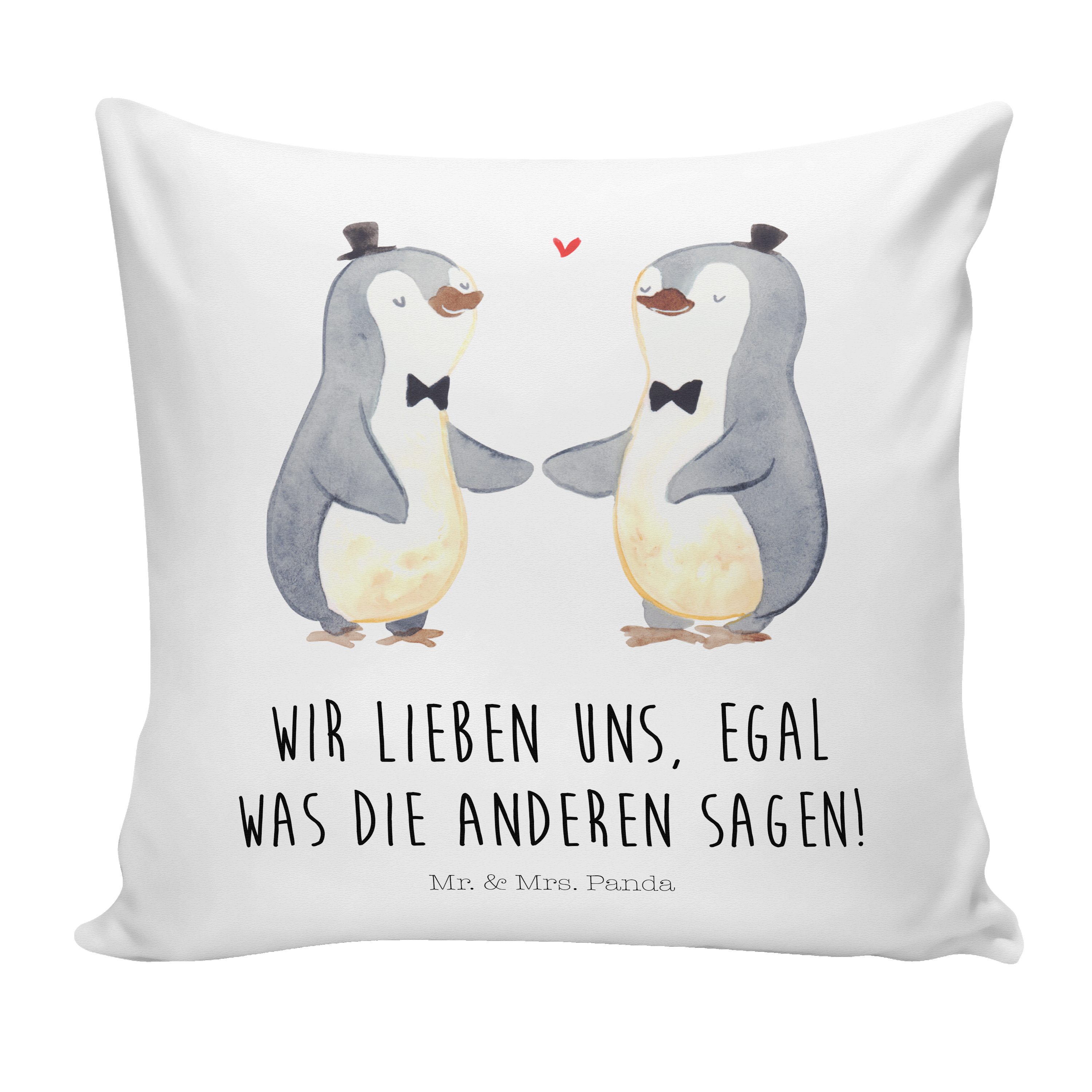Mr. & Mrs. Panda Dekokissen Pinguin Pärchen Gay Pride - Weiß - Geschenk, Motivkissen, Hochzeitsfe