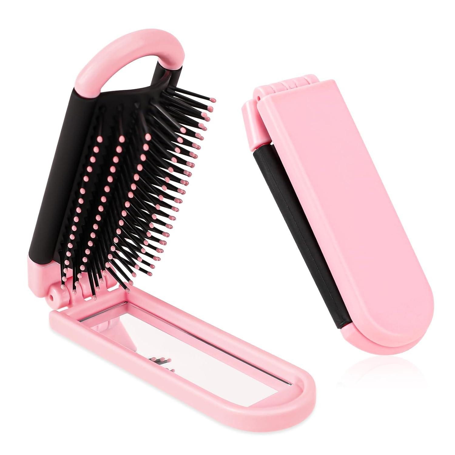 LuxusKollektion Haarbürste Reise Haarbürste Spiegel Rosa Klapp Mini Pocket Massagekamm Frauen