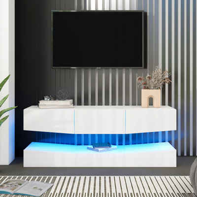 YRIIOMO TV-Bank Wandmontierter weißer TV-Hängeschrank mit LED-Beleuchtung (1 St)