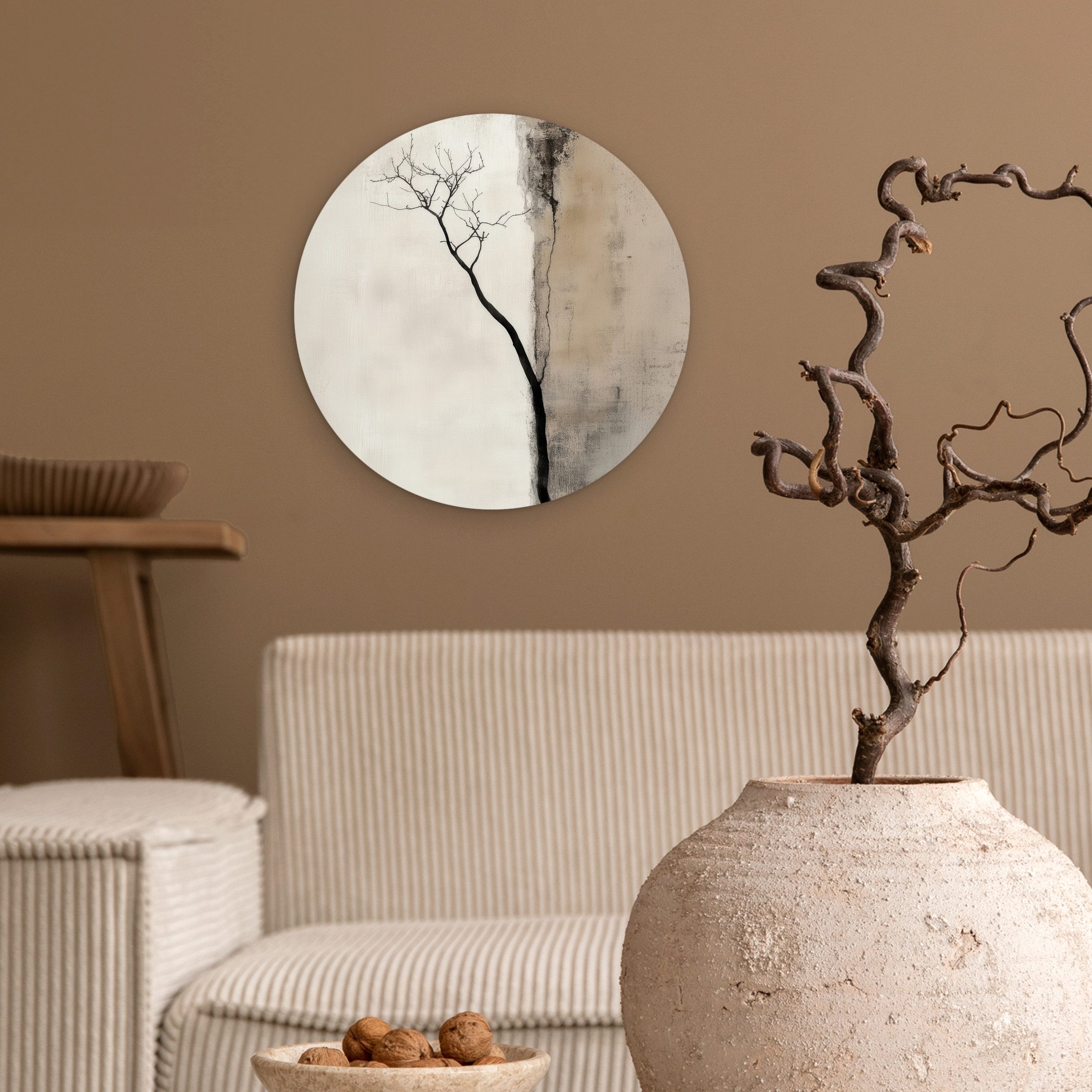MuchoWow Gemälde Wabi sabi - Pflanze - Beige, Fotodruck (1 St), Kreis Wandd günstig online kaufen