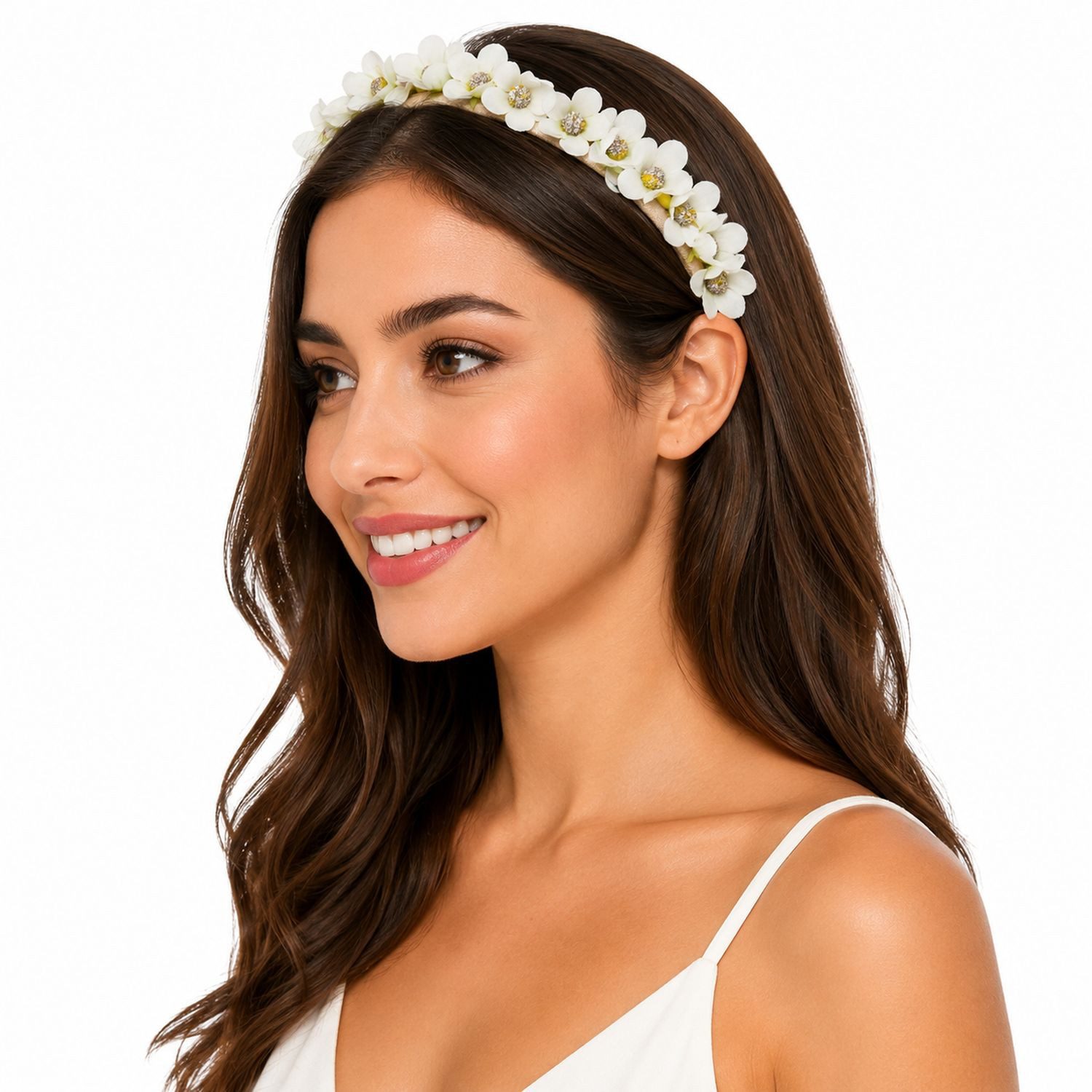 Trachtenland Haarreif Blumen Kranz "Elfe" - Schmaler Blütenkranz Haarschmuck Hochzeit