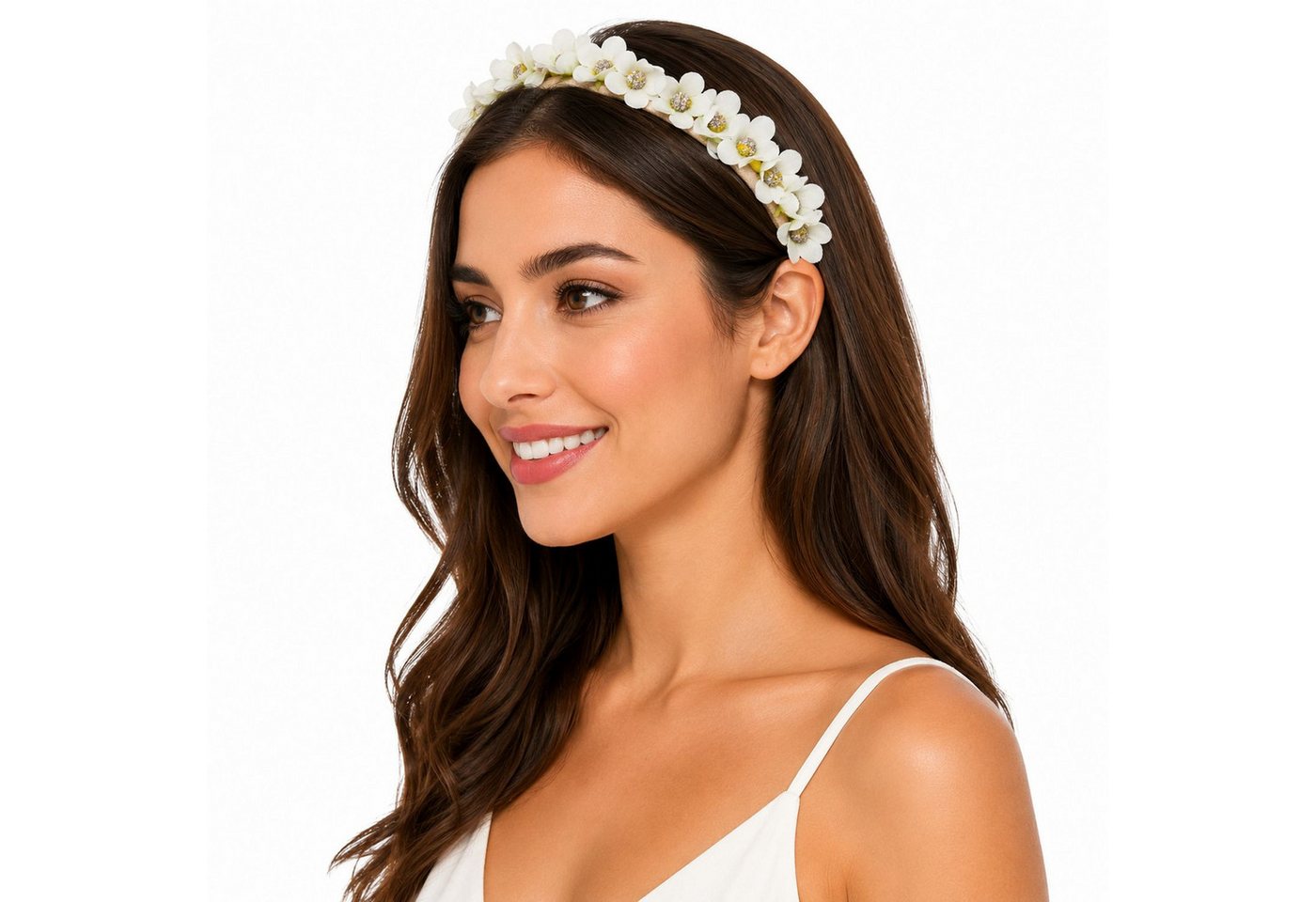 Trachtenland Haarreif Blumen Kranz "Elfe" - Schmaler Blütenkranz Haarschmuck Hochzeit