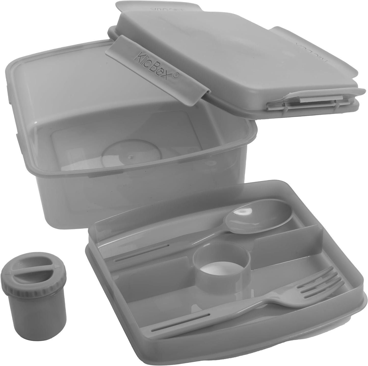 Lunchbox Click-Verschluss cm), Salatbox 3er cm*18.5 cm*18.5 Essensbox Centi mit go, Kunststoff, to und 9 Set Dressingbehälter, mit (3-tlg., Besteck