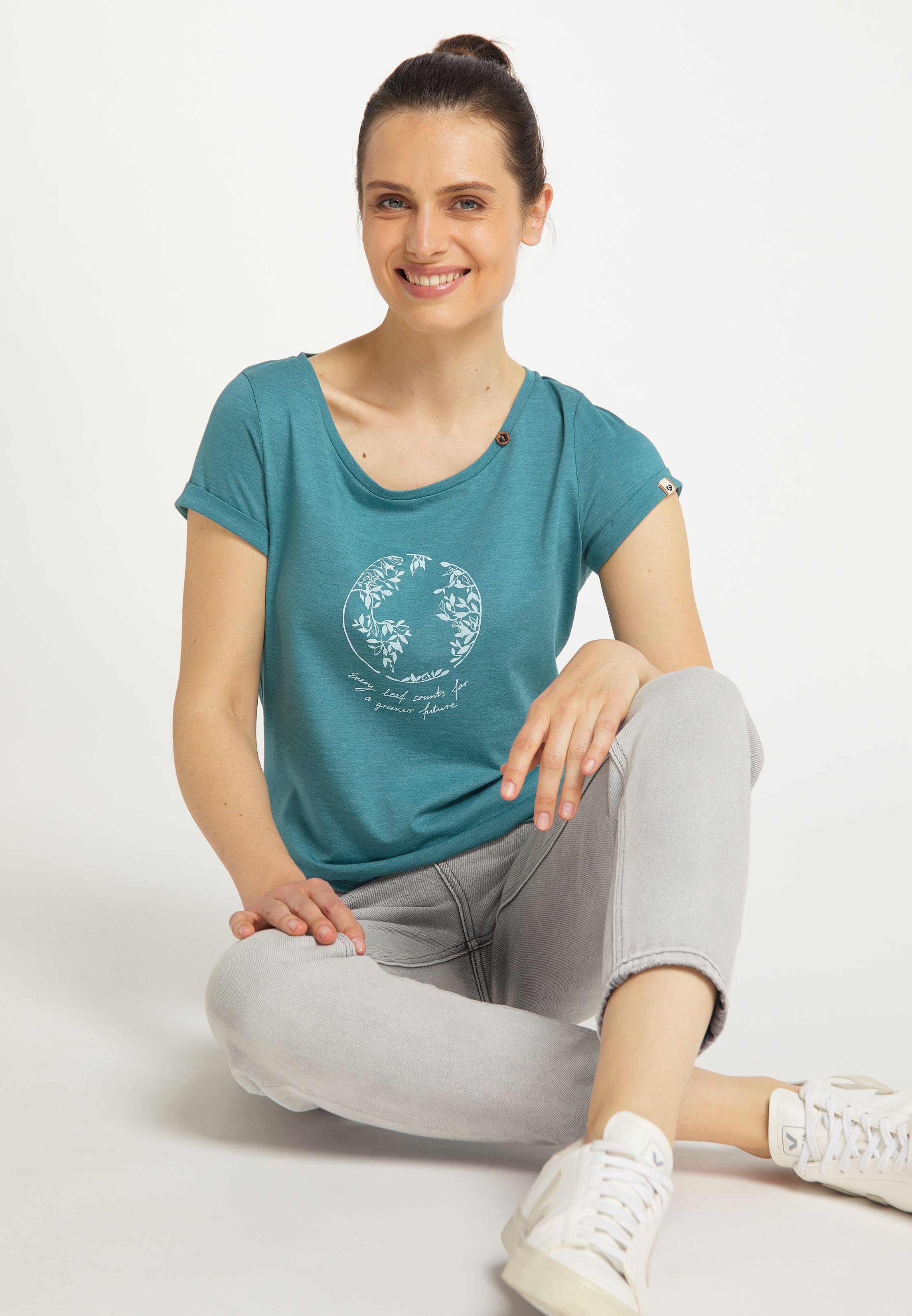 Ragwear T-Shirt FLORAH PRINT A ORGANIC Nachhaltige & Vegane Mode PETROL
