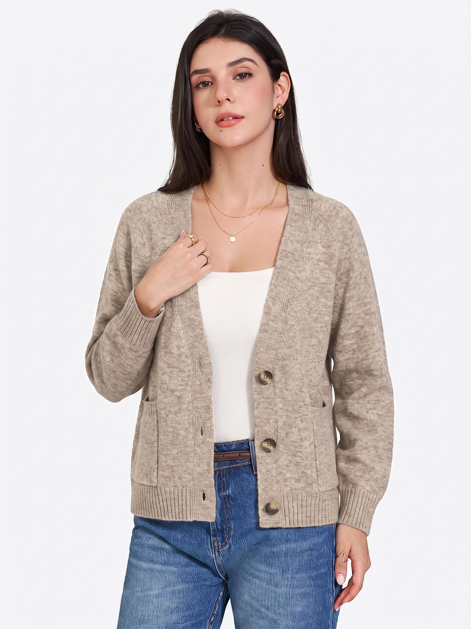 Imily Bela Cardigan Damen V-Neck Strickcardigan mit Taschen (Packung, 1-tlg., 1per-Pack) in Unifarbe