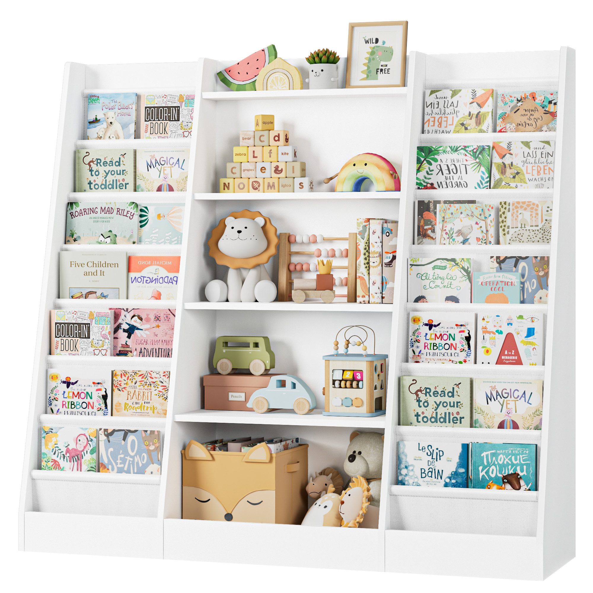 Homfa Bücherregal, Kinderregal mit 14 Ablagen Kinderbücherregal 129x120x35 cm