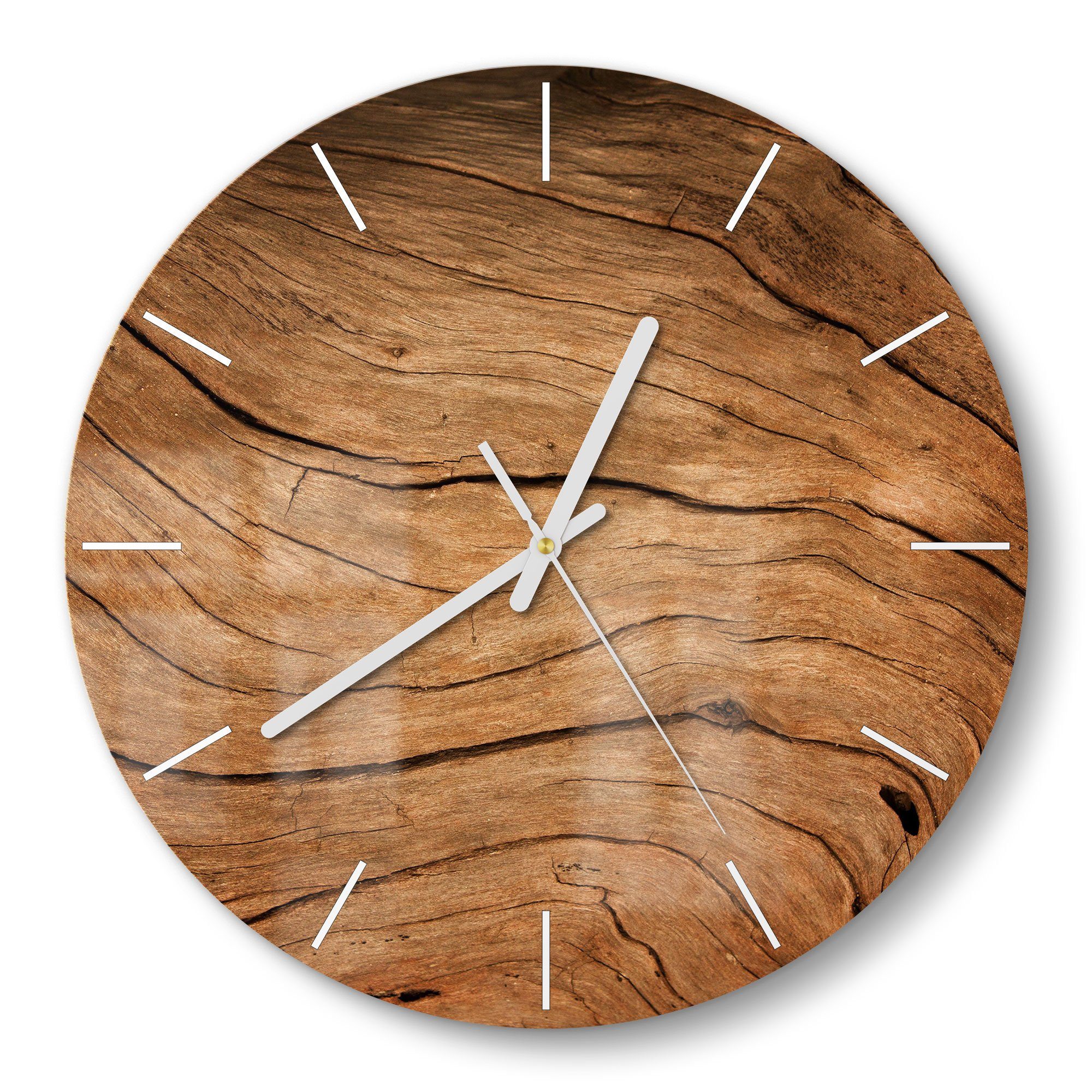 DEQORI Wanduhr 'Detaillierte Holzmaserung' (Glas Glasuhr günstig online kaufen