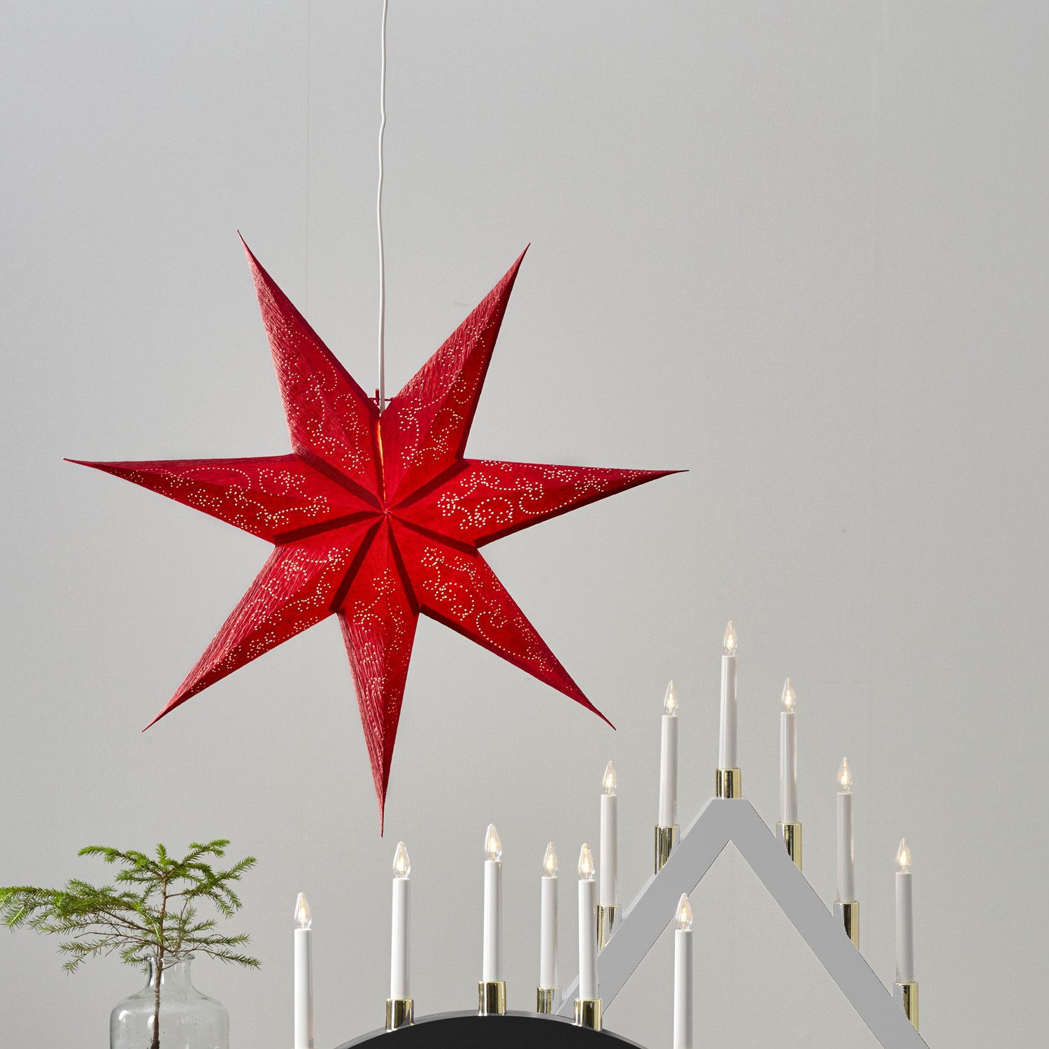 STAR TRADING Papierstern Papierstern Decorus Weihnachtsstern Leuchtstern hängend D: 63cm rot