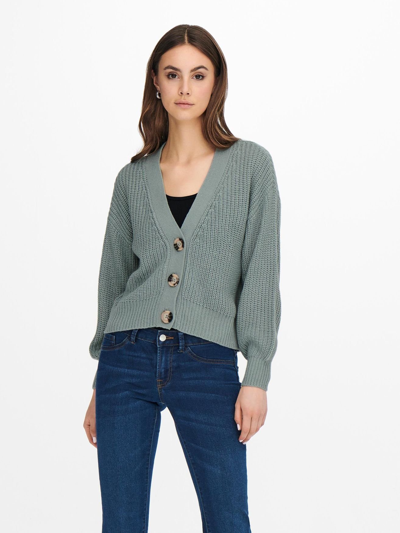 JACQUELINE de YONG Cardigan Cropped Strick Cardigan Ripp Stoff Jacke mit Knopfleiste JDYJUSTY 4531 in Hellgrün