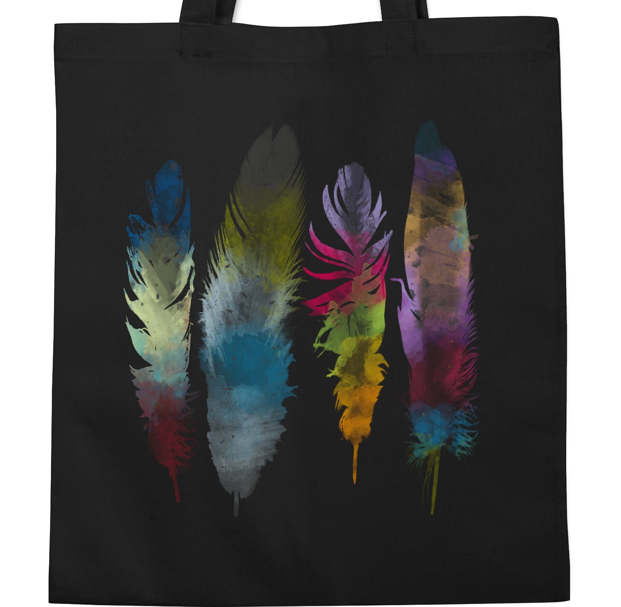 Kunst Wasserfarbe Shirtracer Feathers, Watercolor Umhängetasche 2 Federn Schwarz