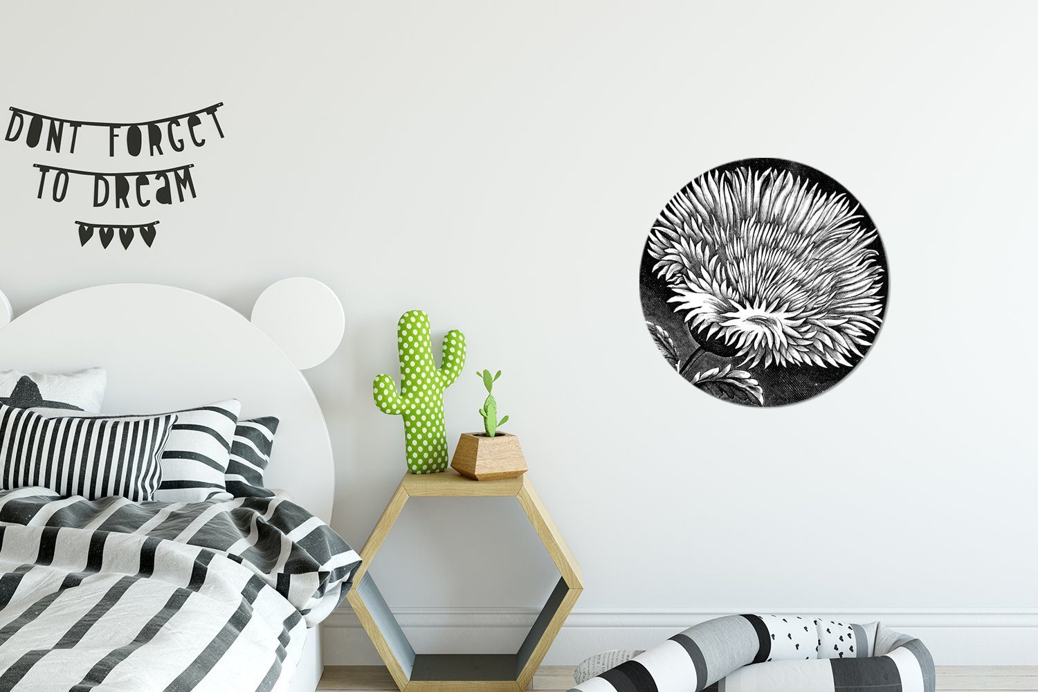 Illustration für Kornblume Tapetenkreis Wandsticker Tapetenaufkleber, Schwarz Kinderzimmer, einer Weiß Eine St), (1 MuchoWow Rund, in und Wohnzimmer