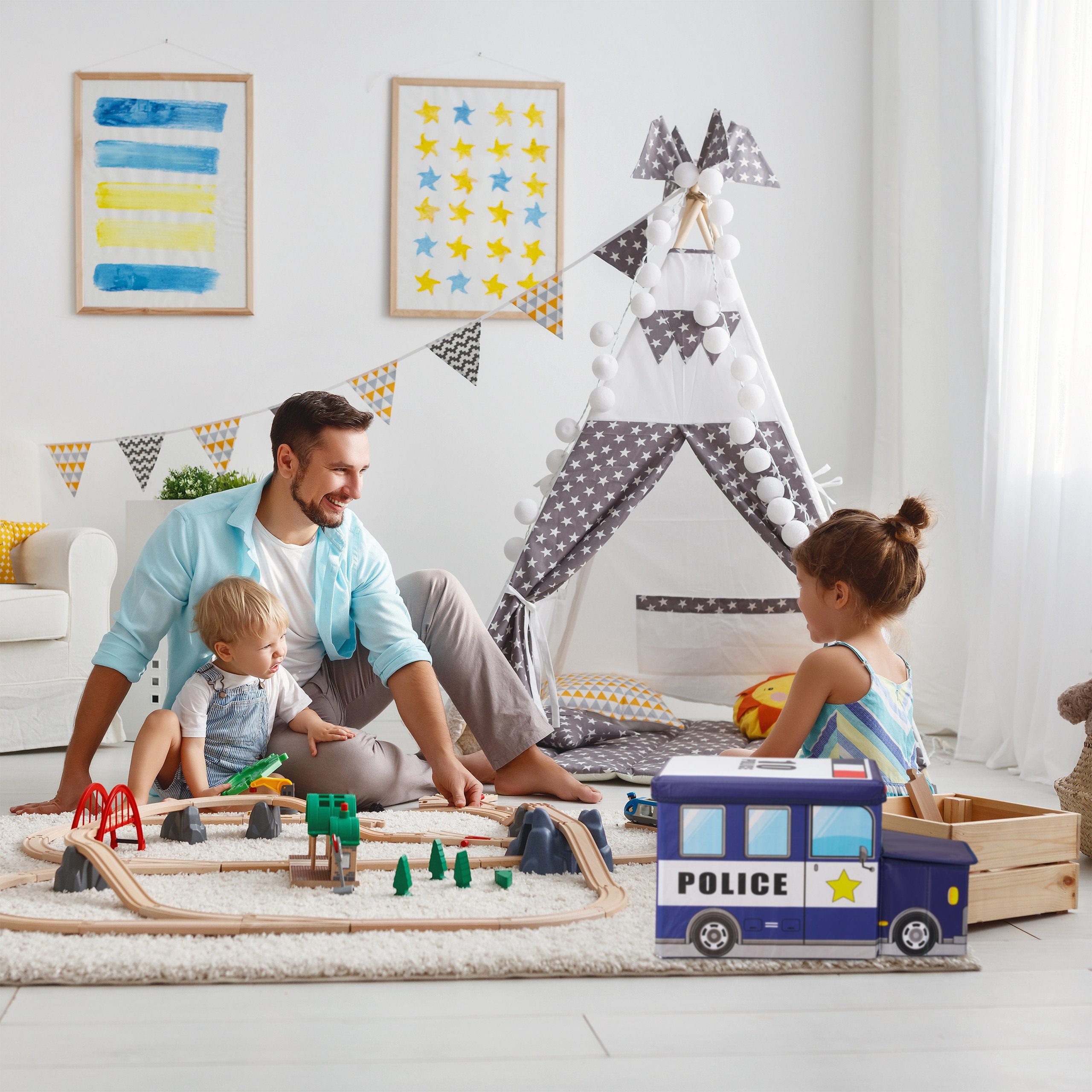 relaxdays Aufbewahrungsbox Sitzbox für Kinder, Police günstig online kaufen
