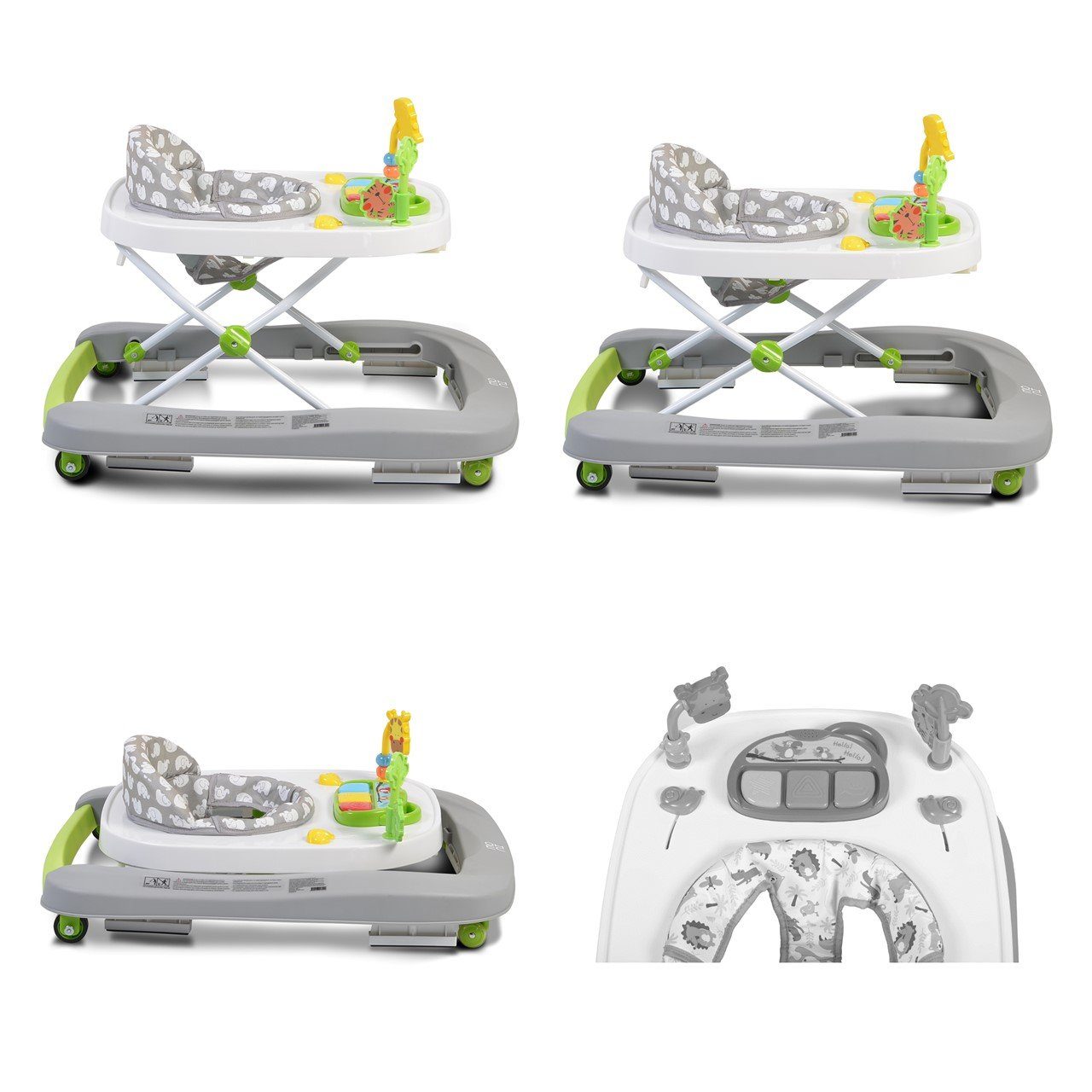 Moni Lauflernhilfe Lauflernwagen Zoo 2 in 1, Spielcenter, Schwenkräder vorne, hohe Rückenlehne
