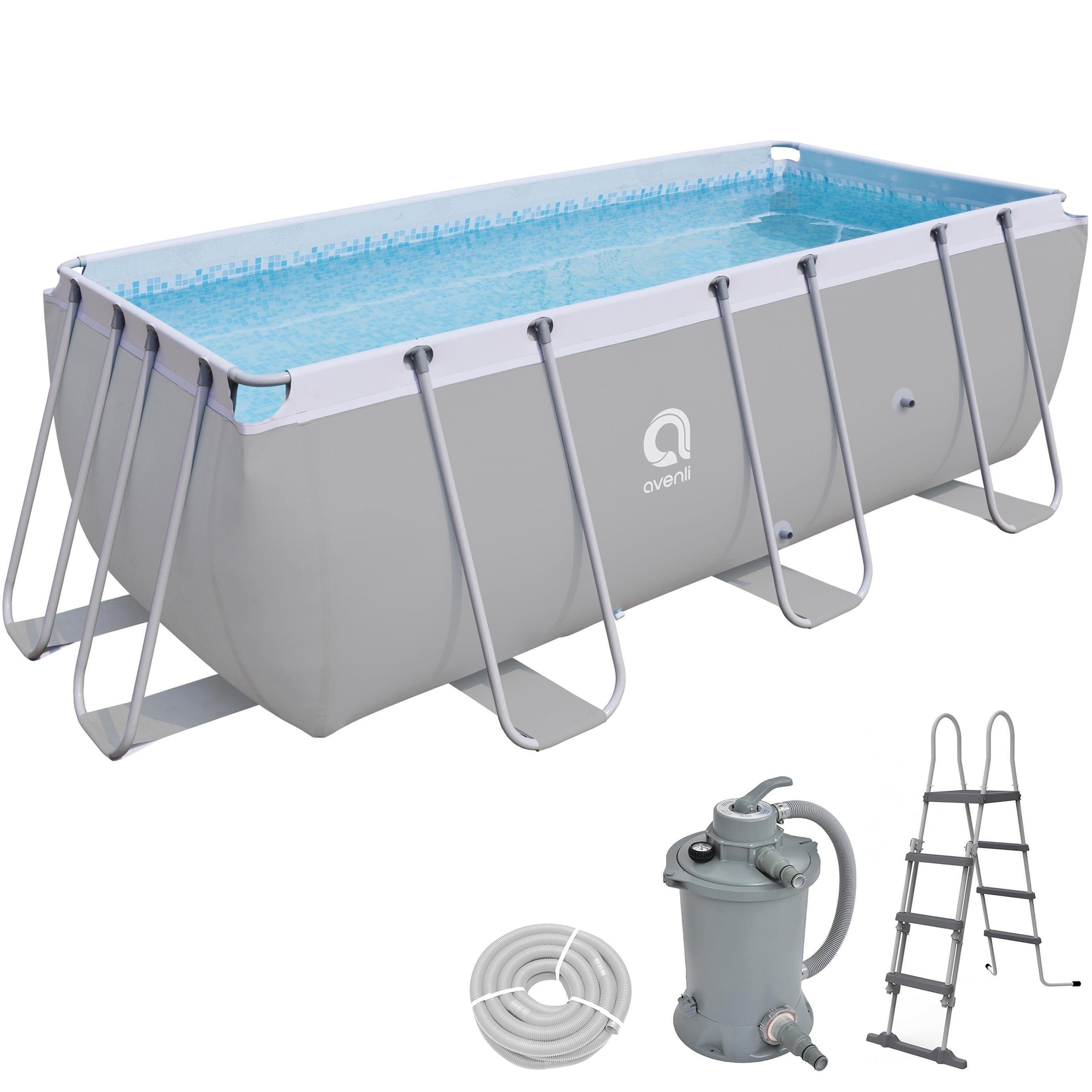 Avenli Framepool Frame Rectangular Pool Set 400 x 207 x 122 cm, rechteckiger Stahlrahme (Stahlrahmenpool Komplettset mit Sandfilteranlage)