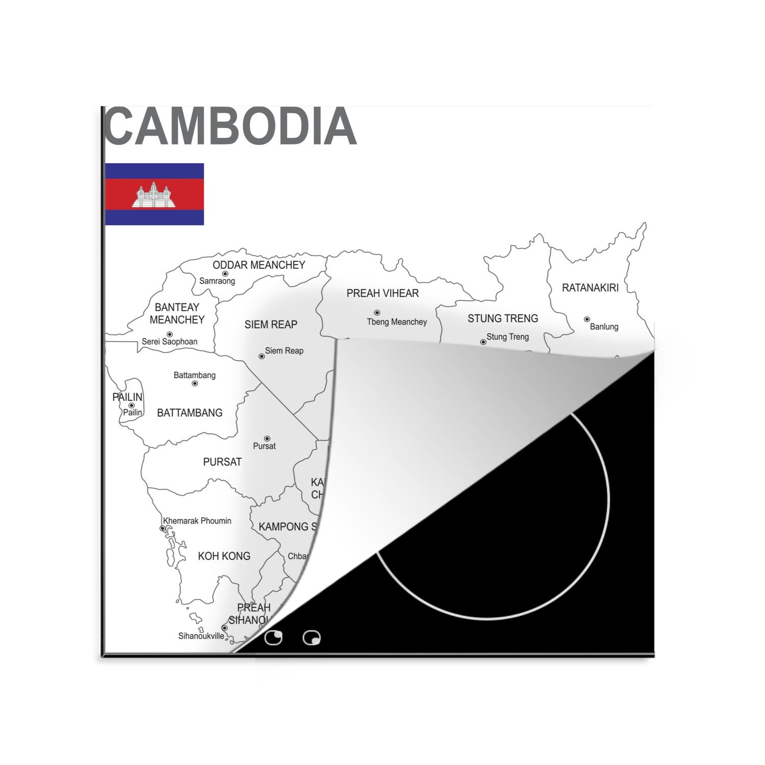 MuchoWow Herdblende-/Abdeckplatte Illustration der Bezirke in Kambodscha, Vinyl, (1 tlg), 78x78 cm, Ceranfeldabdeckung, Arbeitsplatte für küche