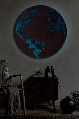 YS-Art Gemälde Silberner Planet, Planet, Rundes Planeten Leinwandbild Leuchte in Gold