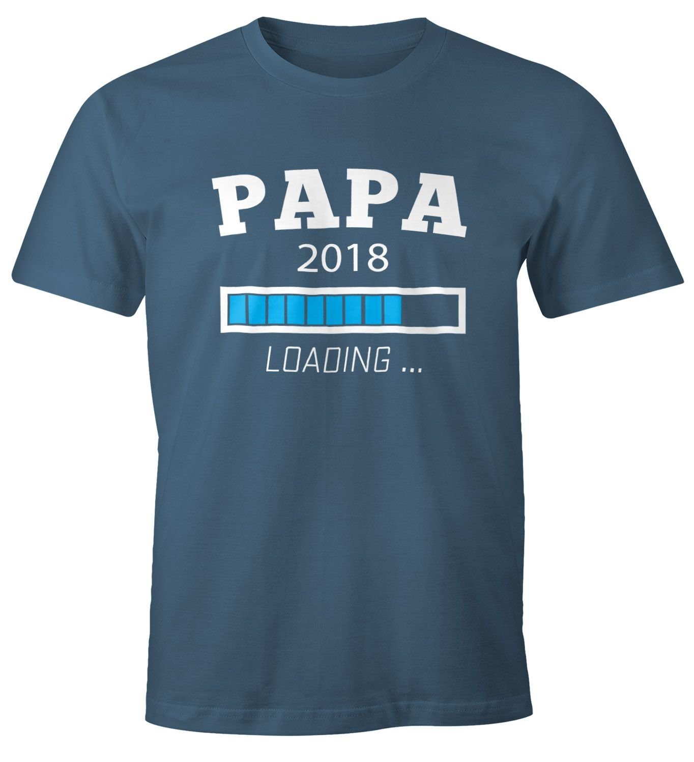 MoonWorks Print-Shirt Papa 2018 Loading Shirt Herren T-Shirt Moonworks® mit Print blau