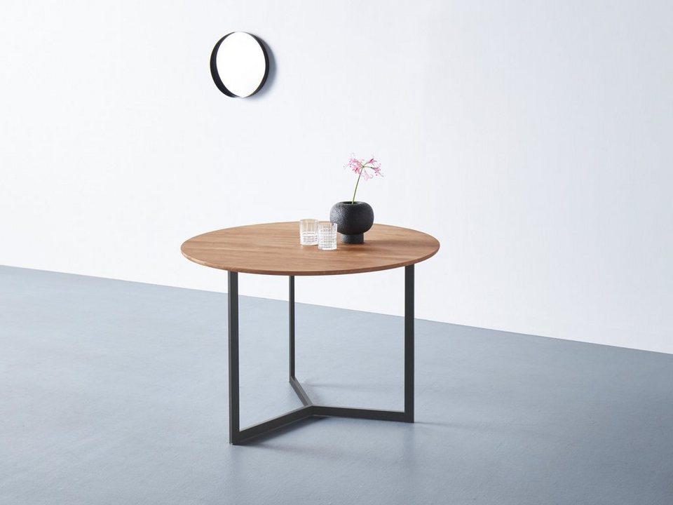 andas Esstisch, Tischplatte aus massiver Eiche, FSC®- Massivholz, Gestell  aus Metall