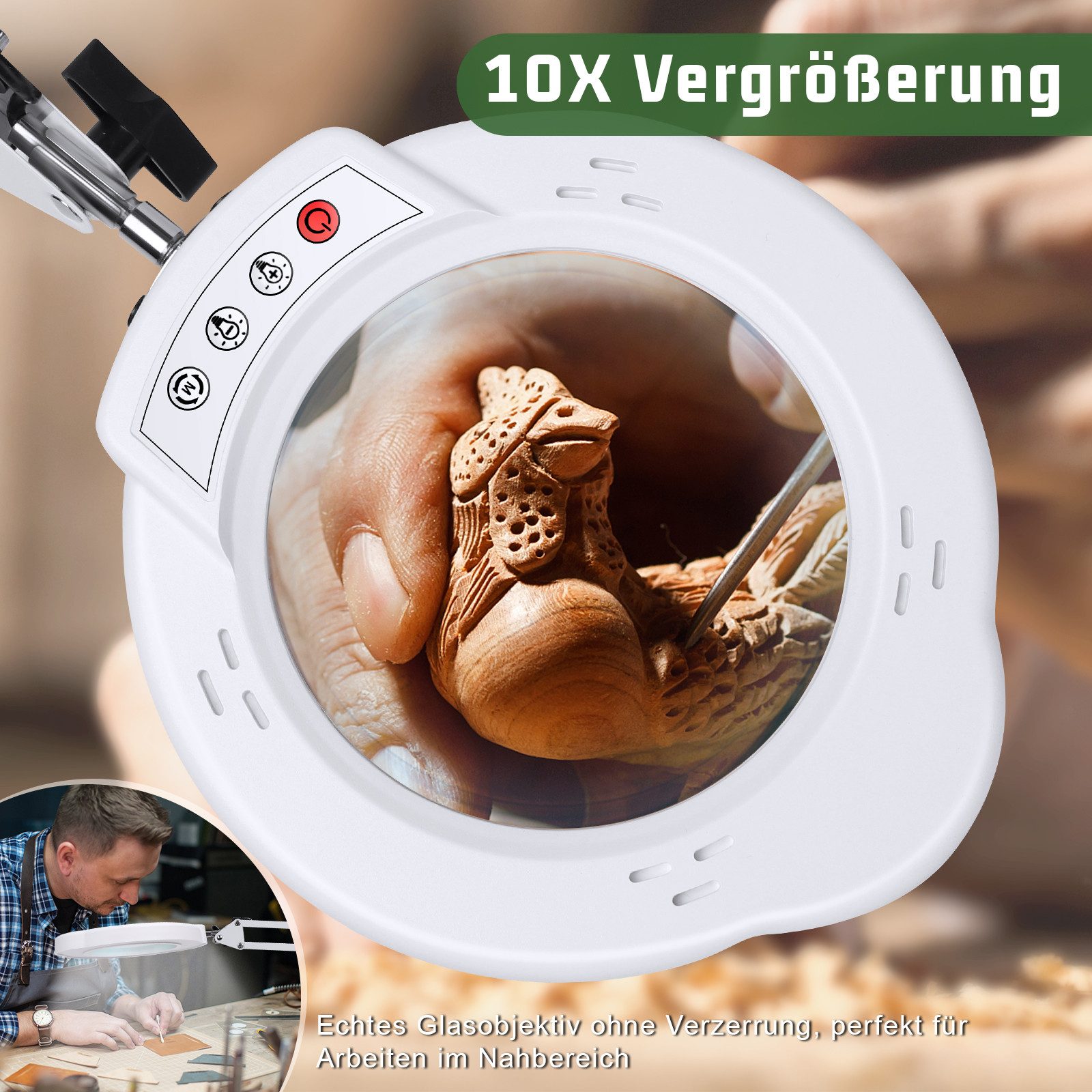 VIVIHEYDAY Lupenlampe 10X Lupe mit Licht und Ständer 2-in-1 LED Lupenleuchte, mit Klemme, & Standfuß, Vergrößerungs-Schreibtischlampe mit 5 Farbmodi Dimmbare, für Arbeit, Lesen,Nähen,Basteln,Senioren