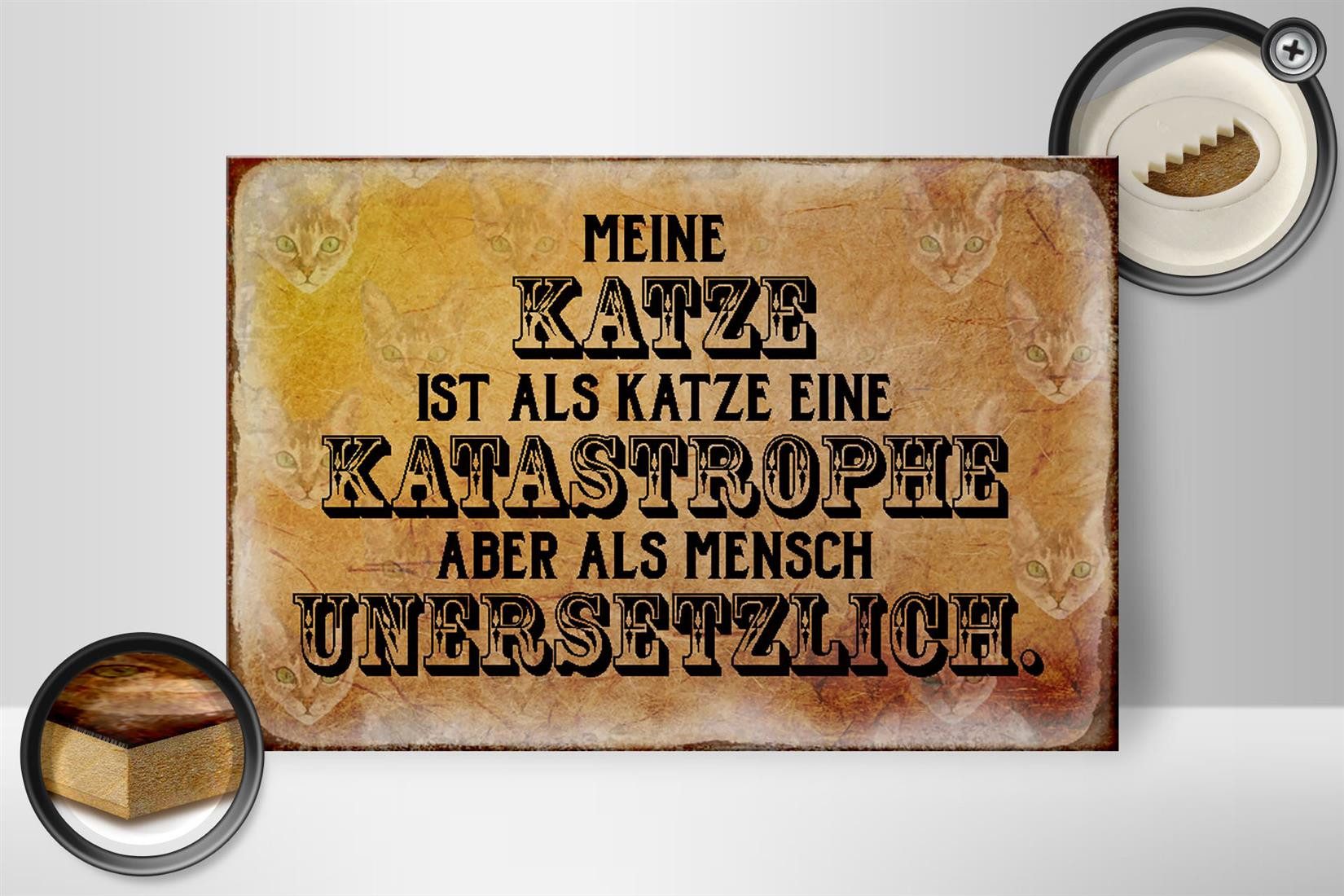 Holzbild Spruch 30x20cm meine Katze ist eine Katastrophe