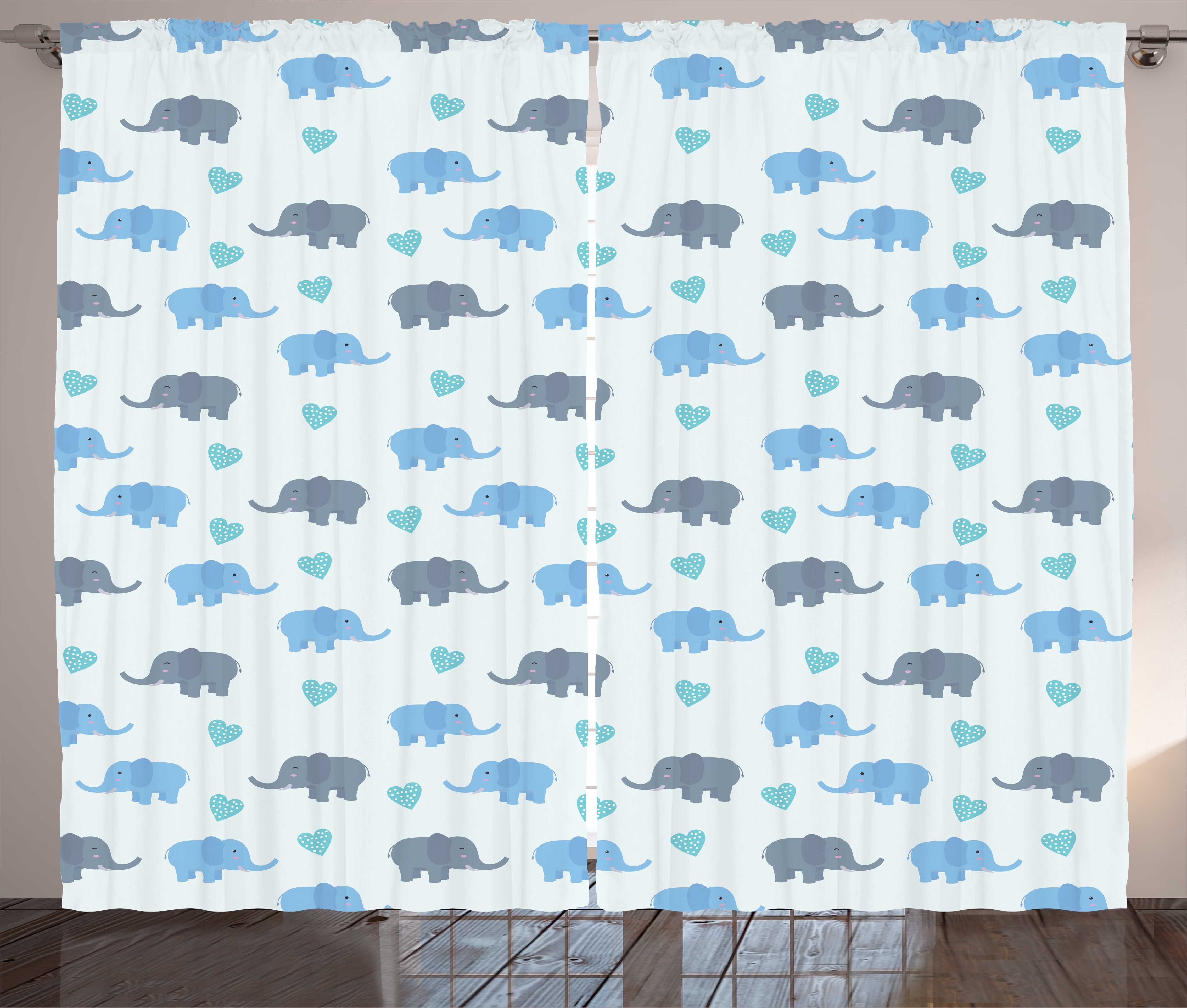 Gardine Schlafzimmer Kräuselband Vorhang mit Schlaufen und Haken, Abakuhaus, Elefant Große Tiere punktierte Herzen