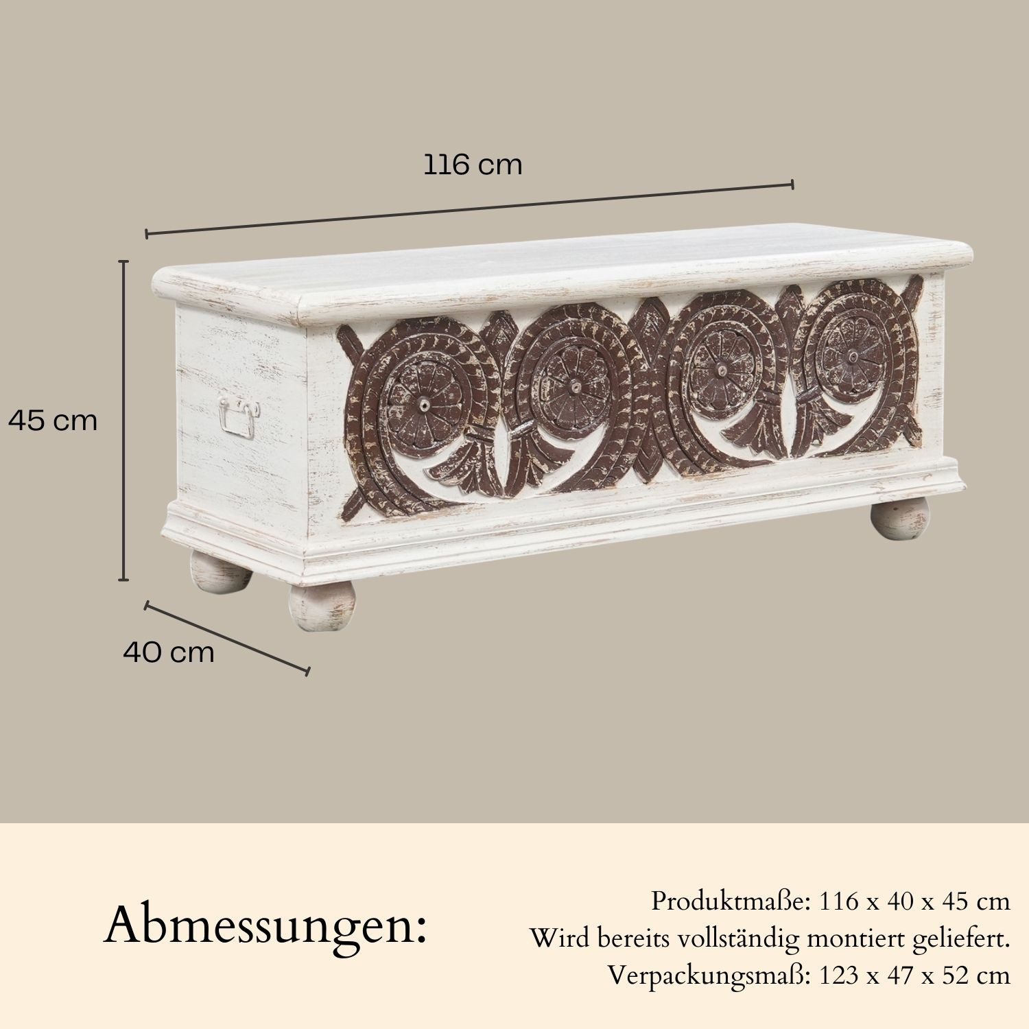 Marrakesch Orient & Mediterran Interior Truhe Massivholz-Truhe Daris handgefertigte Möbel Sitztruhe Betttruhe 116 cm (1 St), Handarbeit