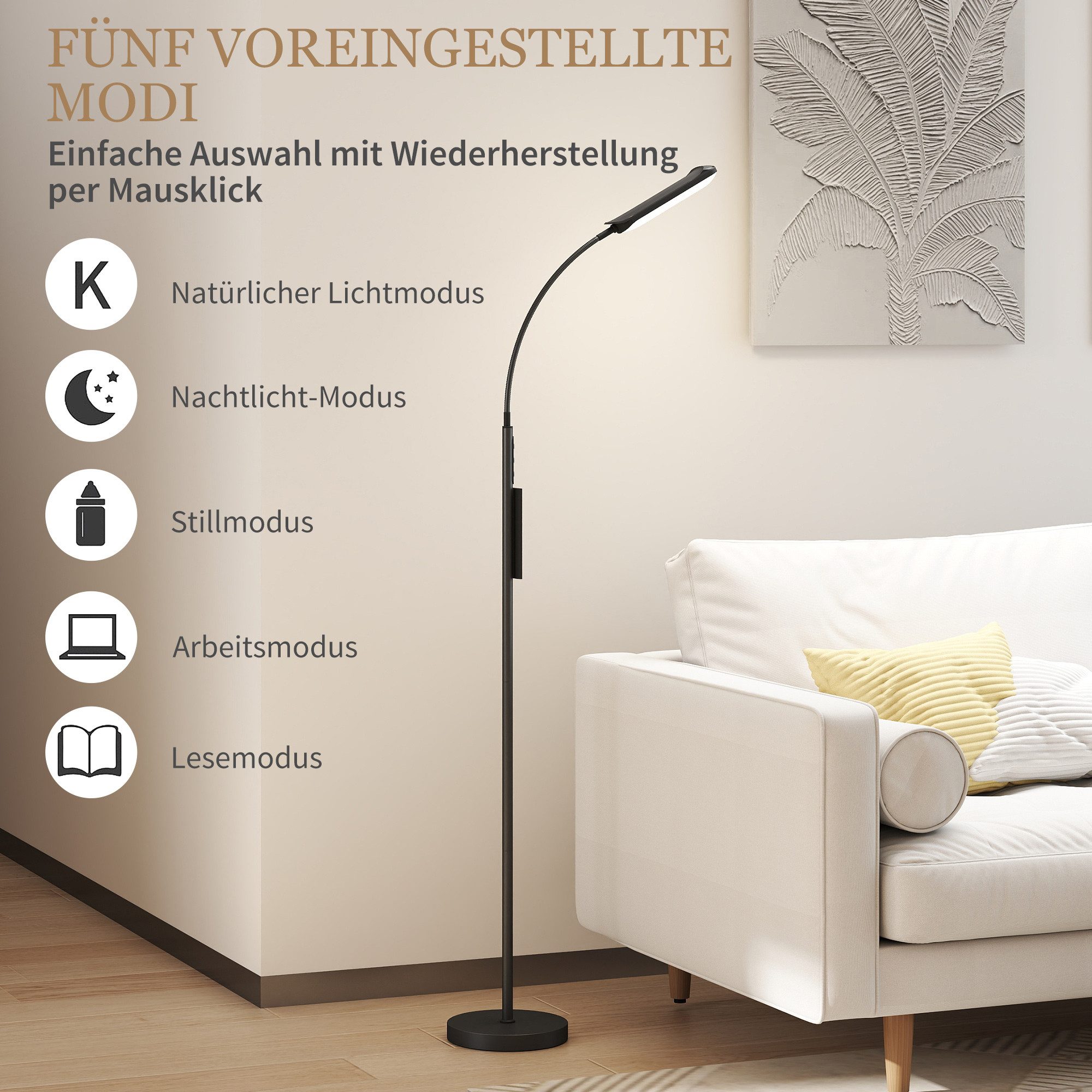 furnicato Deckenstrahler LED-Stehlampe, 5 Modi, Speicherfunktion, verstellbare Hellig
