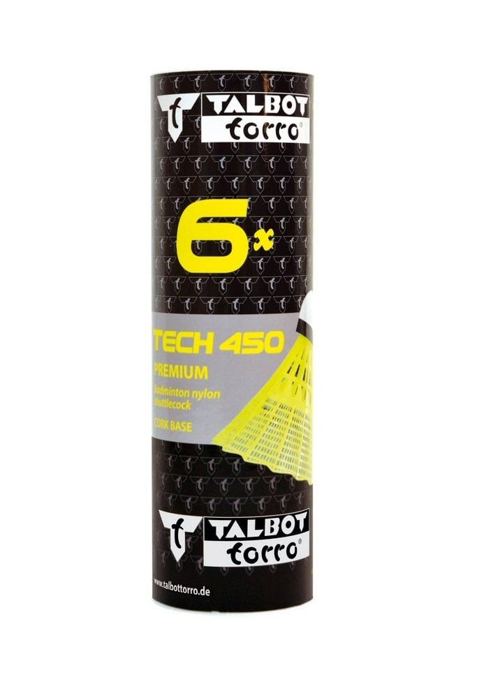 Talbot-Torro Badmintonball Tech 450 Nylon gelb Dose 6er, Geschwindigkeit: langsam