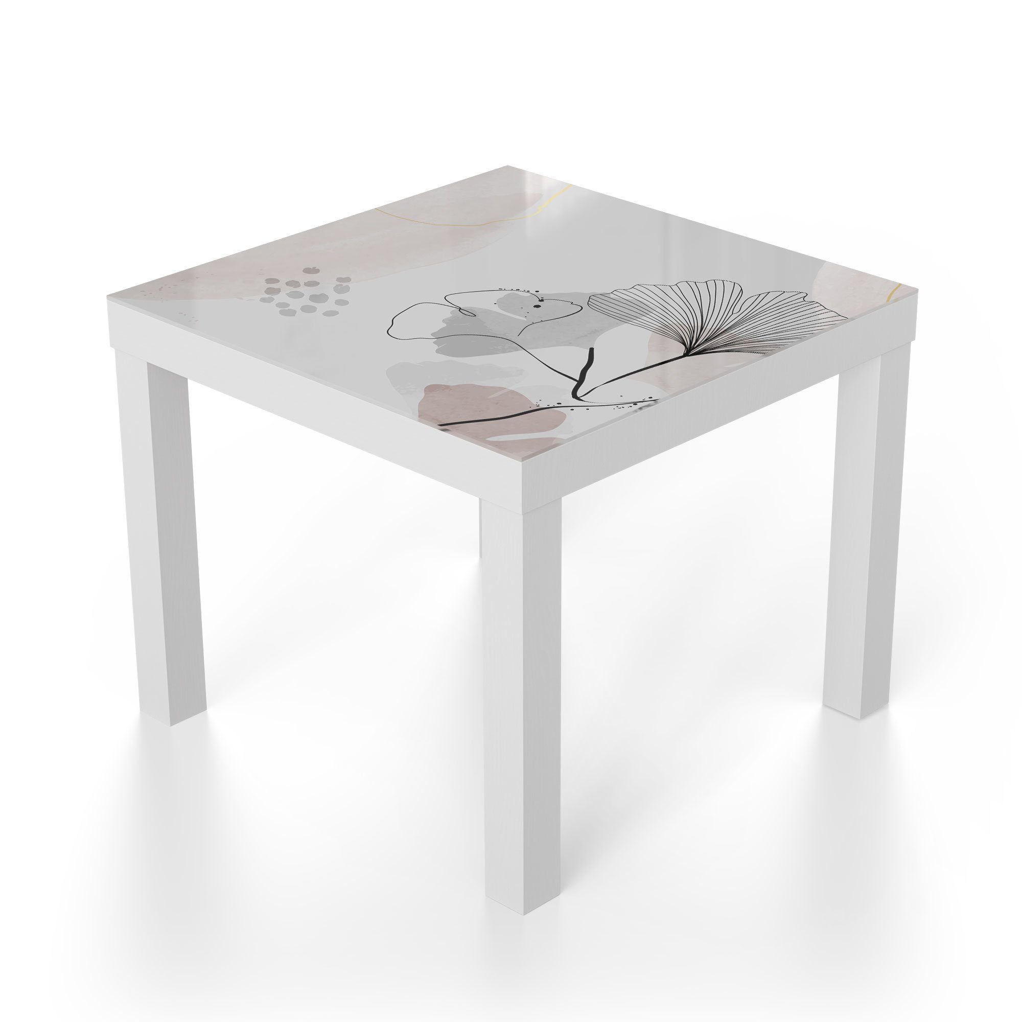 'Dekorativer Glas Weiß DEQORI Couchtisch Beistelltisch Gingko-Banner', Glastisch modern