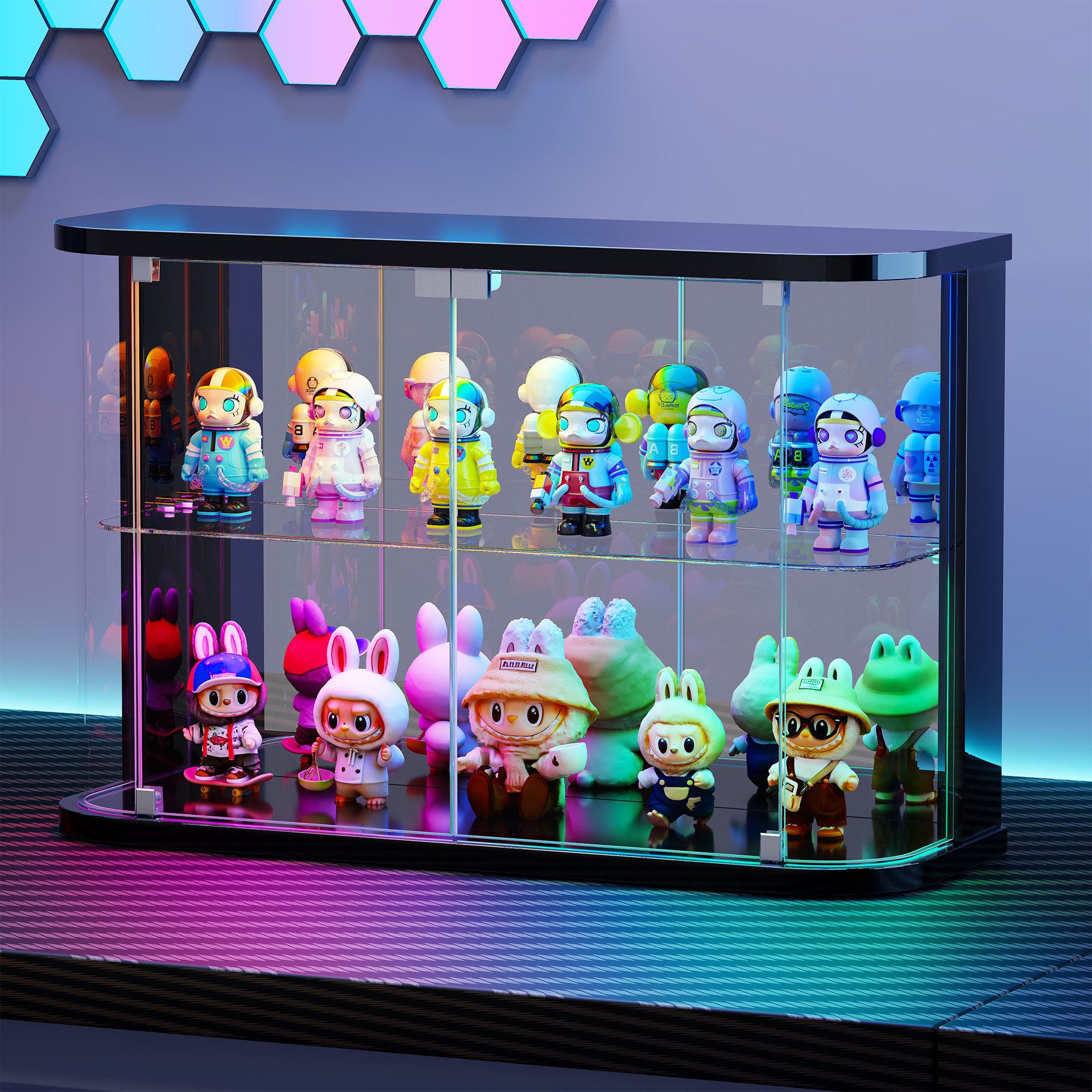 LVSOMT Glasvitrine mit LED Beleuchtung, Sammlerstücke Präsentieren (1-St) Figuren Aufbewahren, Temperglas, Push-to-open