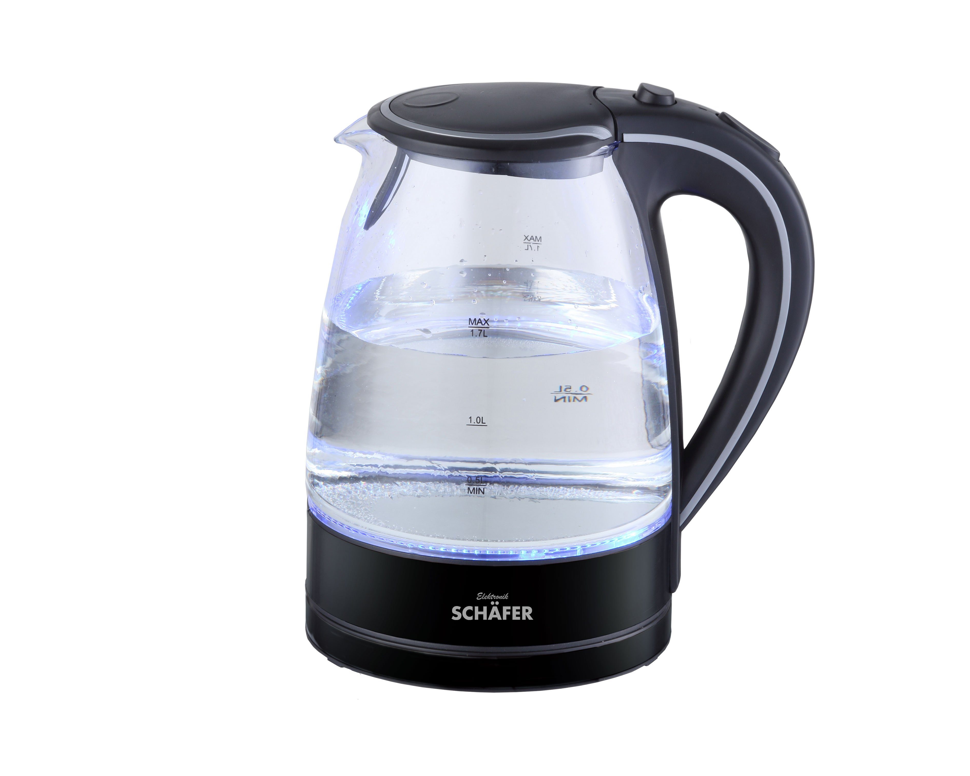 COFI 1453 Wasserkocher 1,7L mit LED-Beleuchtung Teekocher Glas Edelstahl, 1.7 l Schwarz