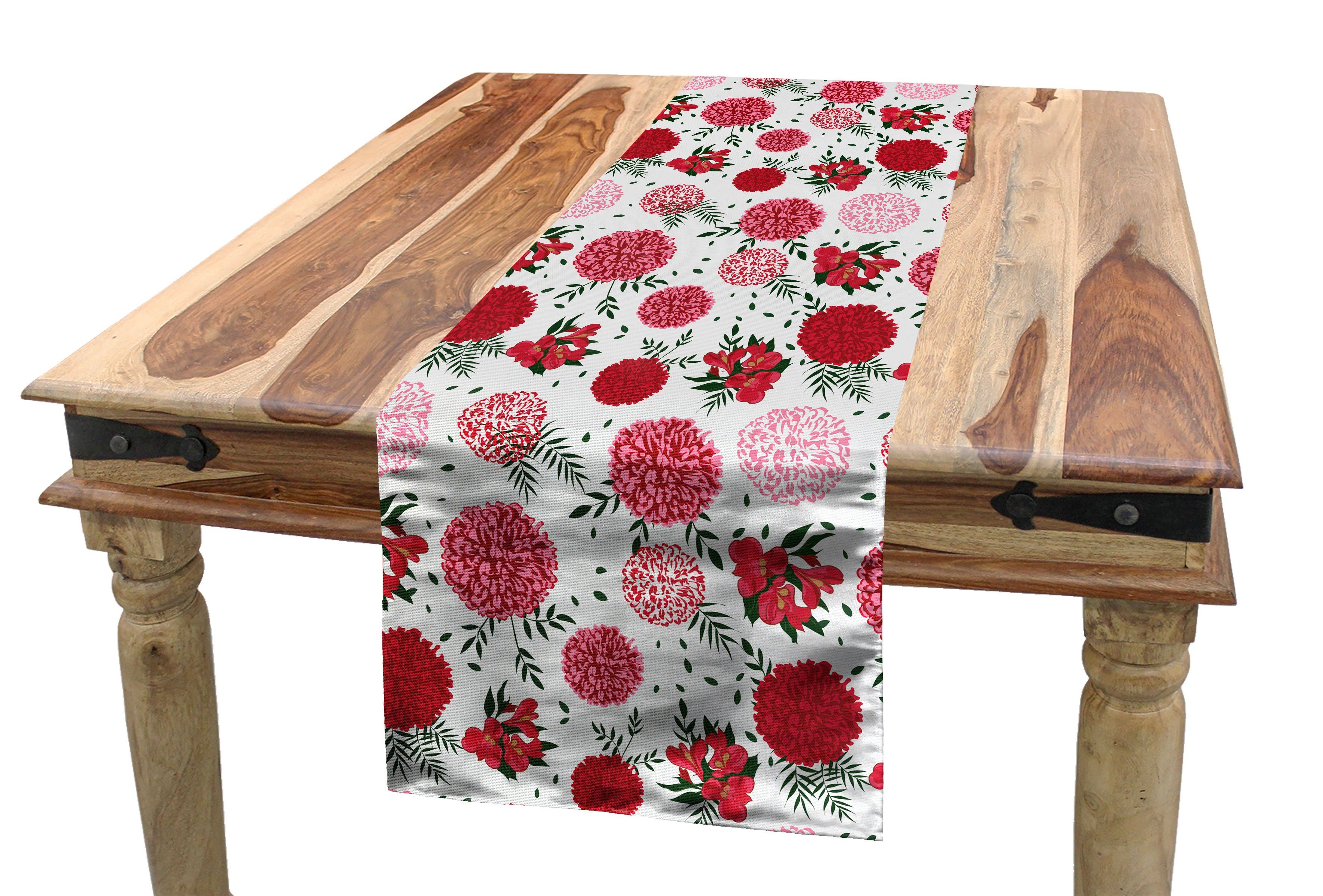 Abakuhaus Tischläufer Esszimmer Küche Rechteckiger Dekorativer Tischläufer, Dahlie Ball geformt Frühlings-Blumen