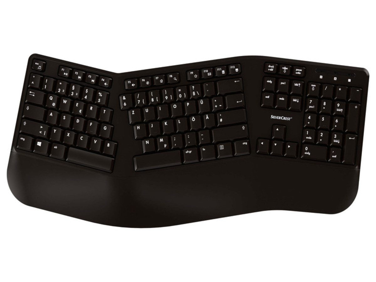 SilverCrest SilverCrest Funk Tastatur SPC KE500 A1 ergonomisch kabellos Wireless-Tastatur (Kabellose Tastatur mit Multimedia-Tasten)