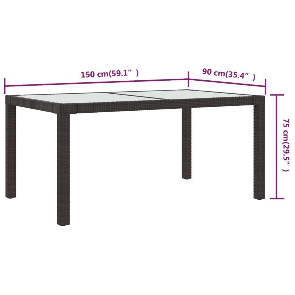 Gehärtetes Rattan furnicato Braun 150x90x75 cm Gartentisch Glas Poly