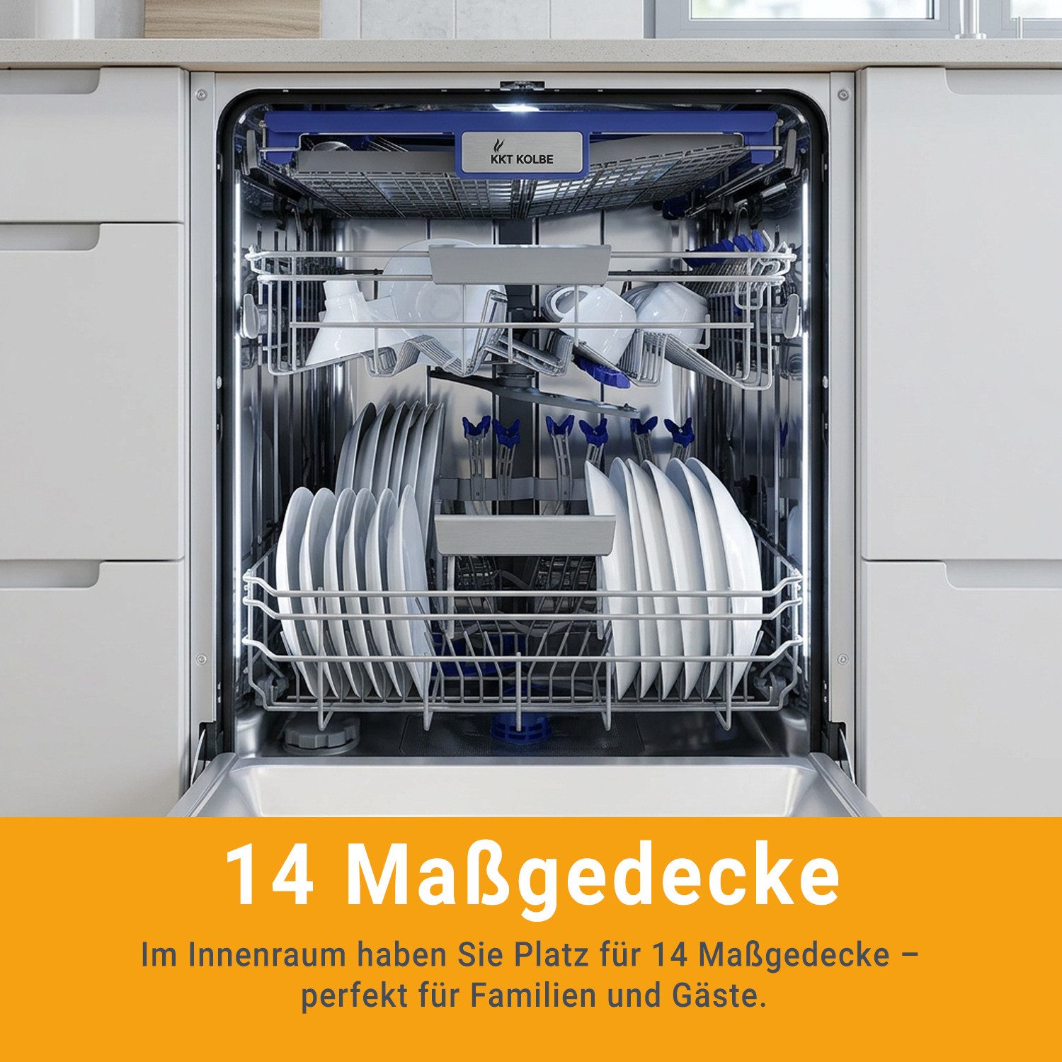 KKT KOLBE teilintegrierbarer Geschirrspüler DW60TI, 9,5 l, 14 Maßgedecke, 60cm / Edelstahl / AquaStop / 7 Programme / 14 Maßgedecke