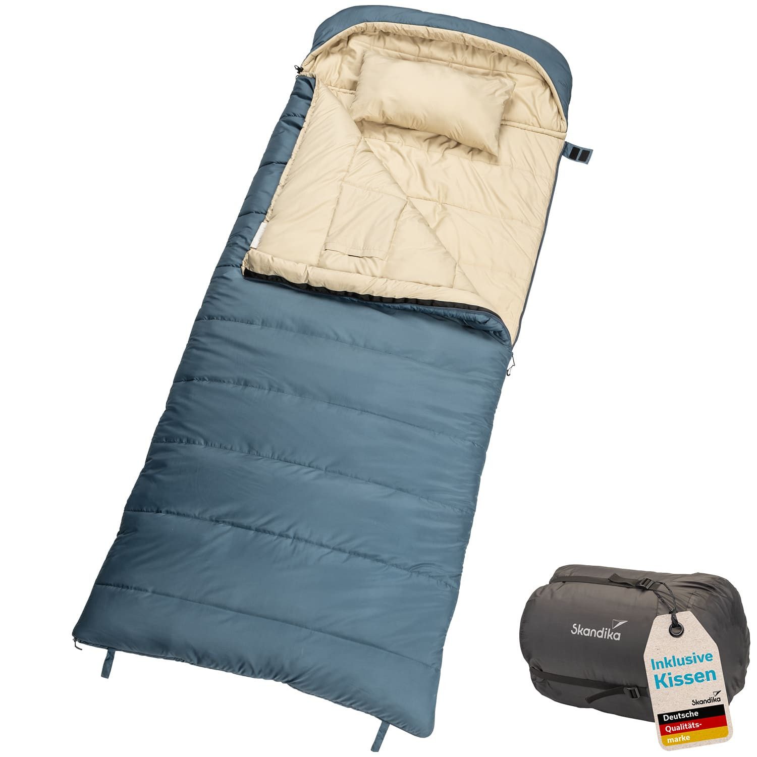 Skandika Deckenschlafsack Oppdal Schlafsack für Erwachsene, Camping, Kompakt, leicht, rechteckig (Wärmeisolierender Stoffsteg gegen Kältebrücke, Innentasche mit Klett), bis 7 °C, 230 × 90 cm, 3 Jahreszeiten, Outdoor, Wandern, Tragetasche