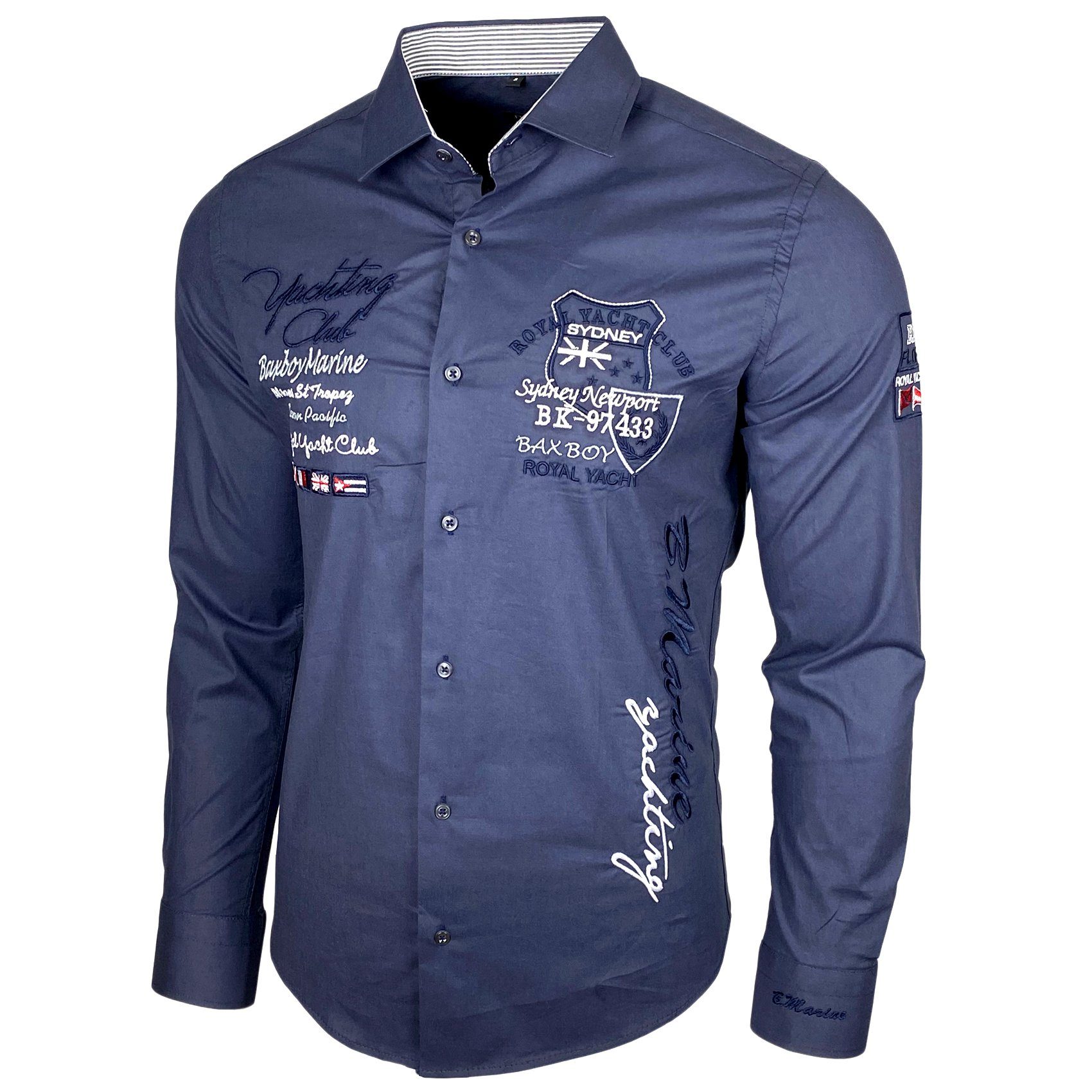 Baxboy Langarmhemd Baxboy Edel Dezent Herren Hemd Stickerei Hemden Kontrast günstig online kaufen