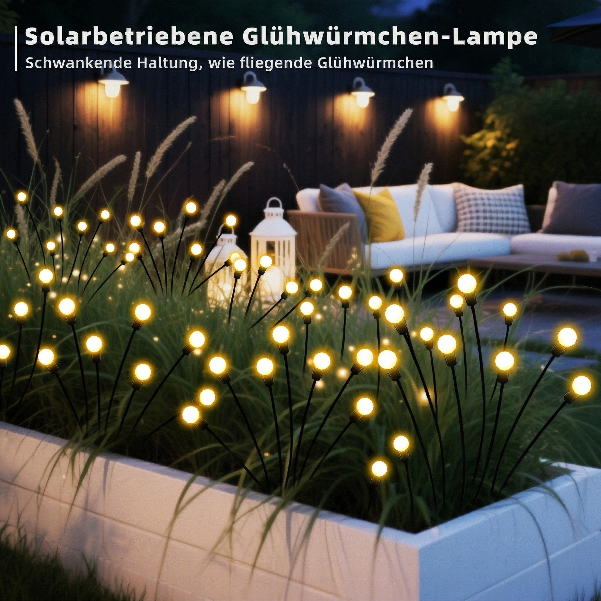 Norvéa Home LED Gartenleuchte Solar Glühwürmchen Gartenleuchten 4er Set 32 LED warmweiß, LED fest integriert, warmweiß, Glühwürmchen-Effekt, 8 Lichtmodi, automatische Dämmerungsfunktion