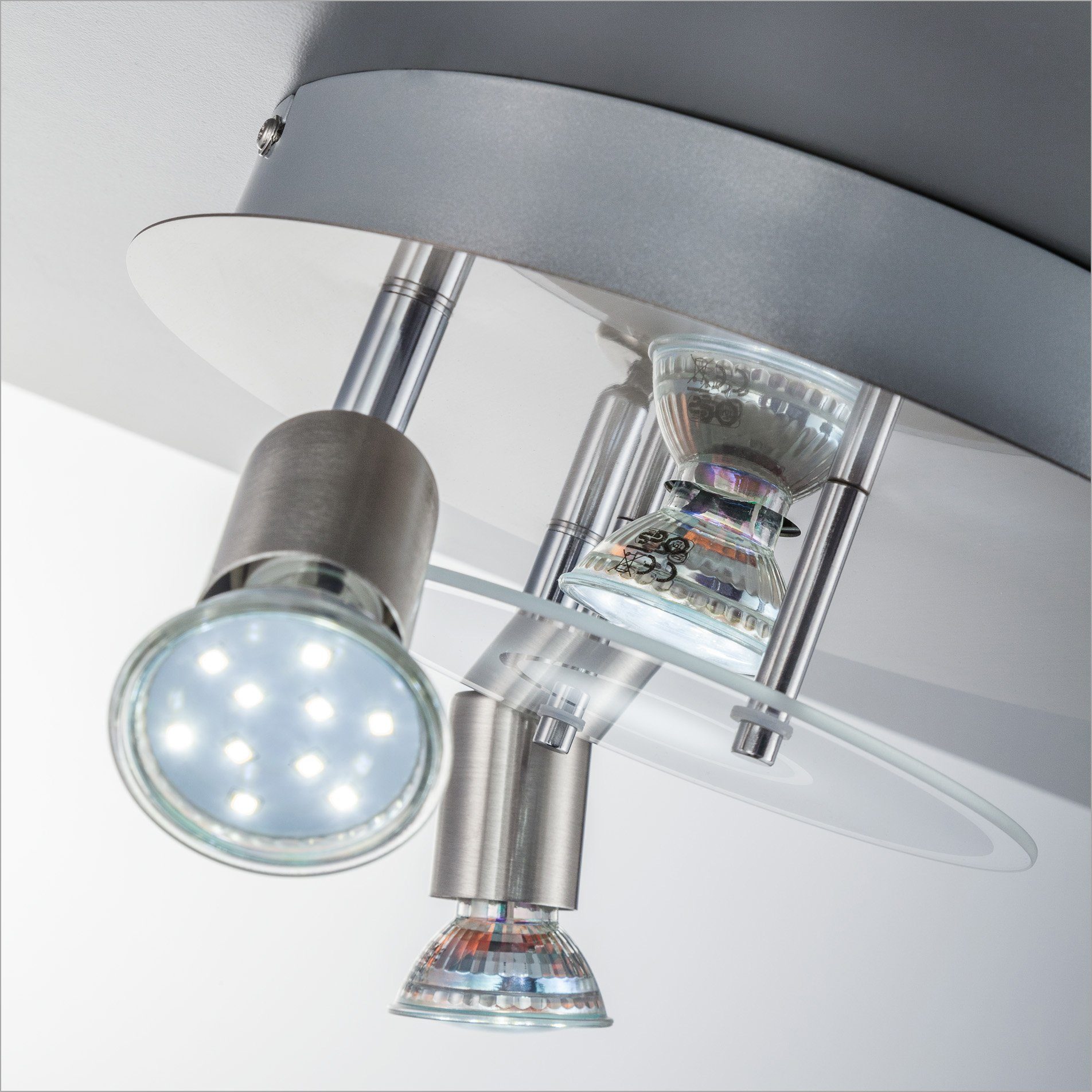 B.K.Licht LED GU10, wechselbar, Warmweiß, 250lm LED Deckenstrahler, Deckenleuchte, inkl. Glas, Strahler, Leuchtmittel rund, Metall, 3W