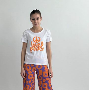 Zuckerwatte Print-Shirt LOVE & PEACE aus 100% Baumwolle, mit Rundhalsausschnitt