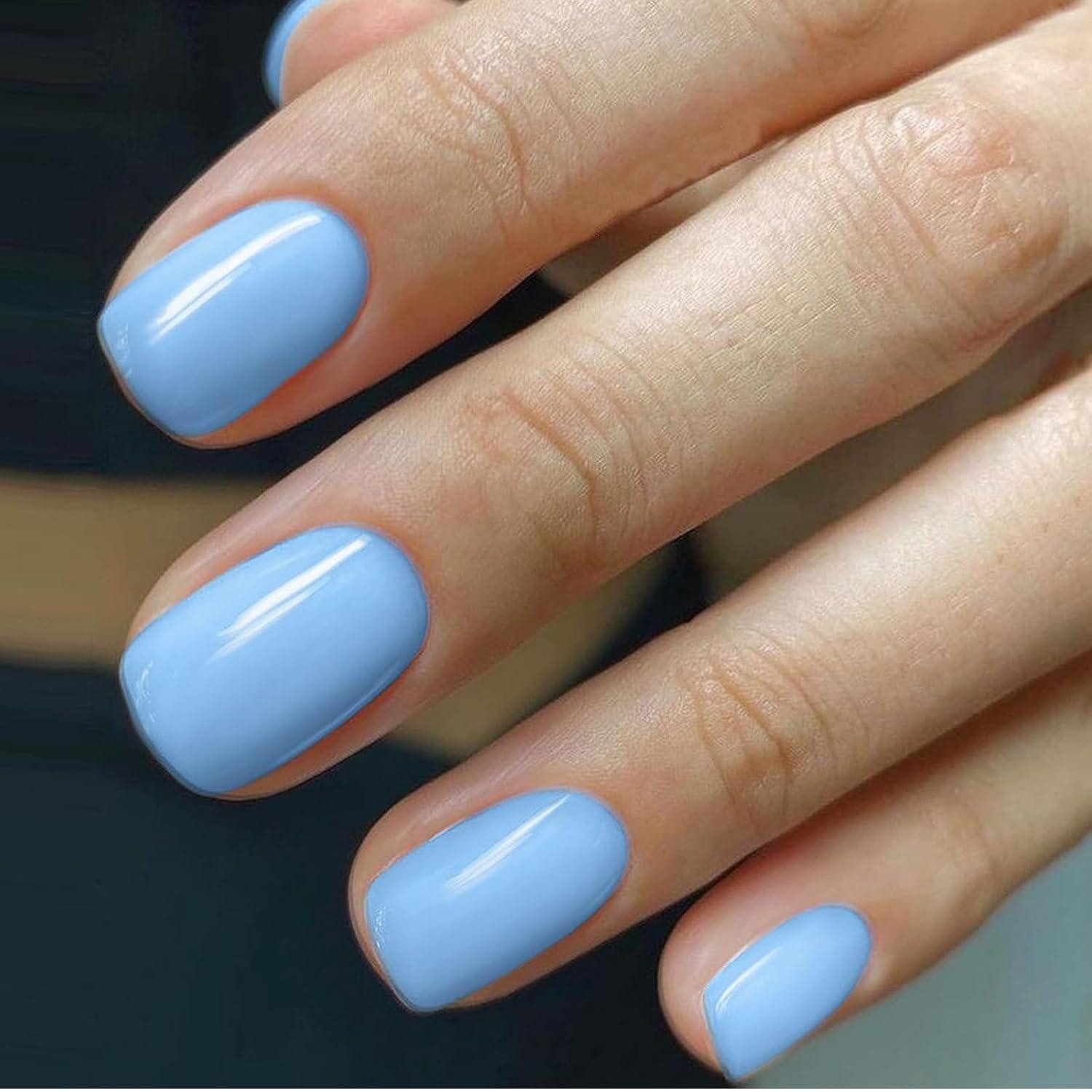 LuxusKollektion Kunstfingernägel Falsche Nägel Französische Kurz Eckig 24 Acrylnägel Hellblau