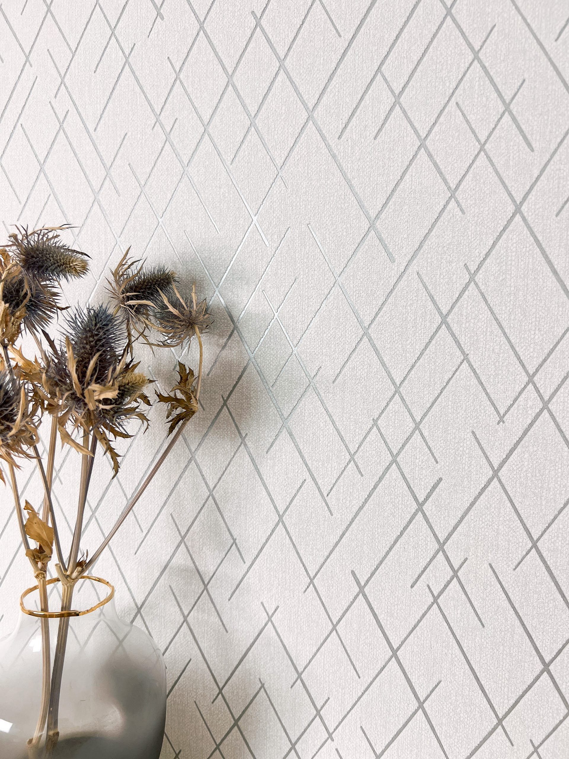 Newroom Vliestapete, Grau Tapete Modern Linien - Retro Grafik-Tapete Hellgr günstig online kaufen