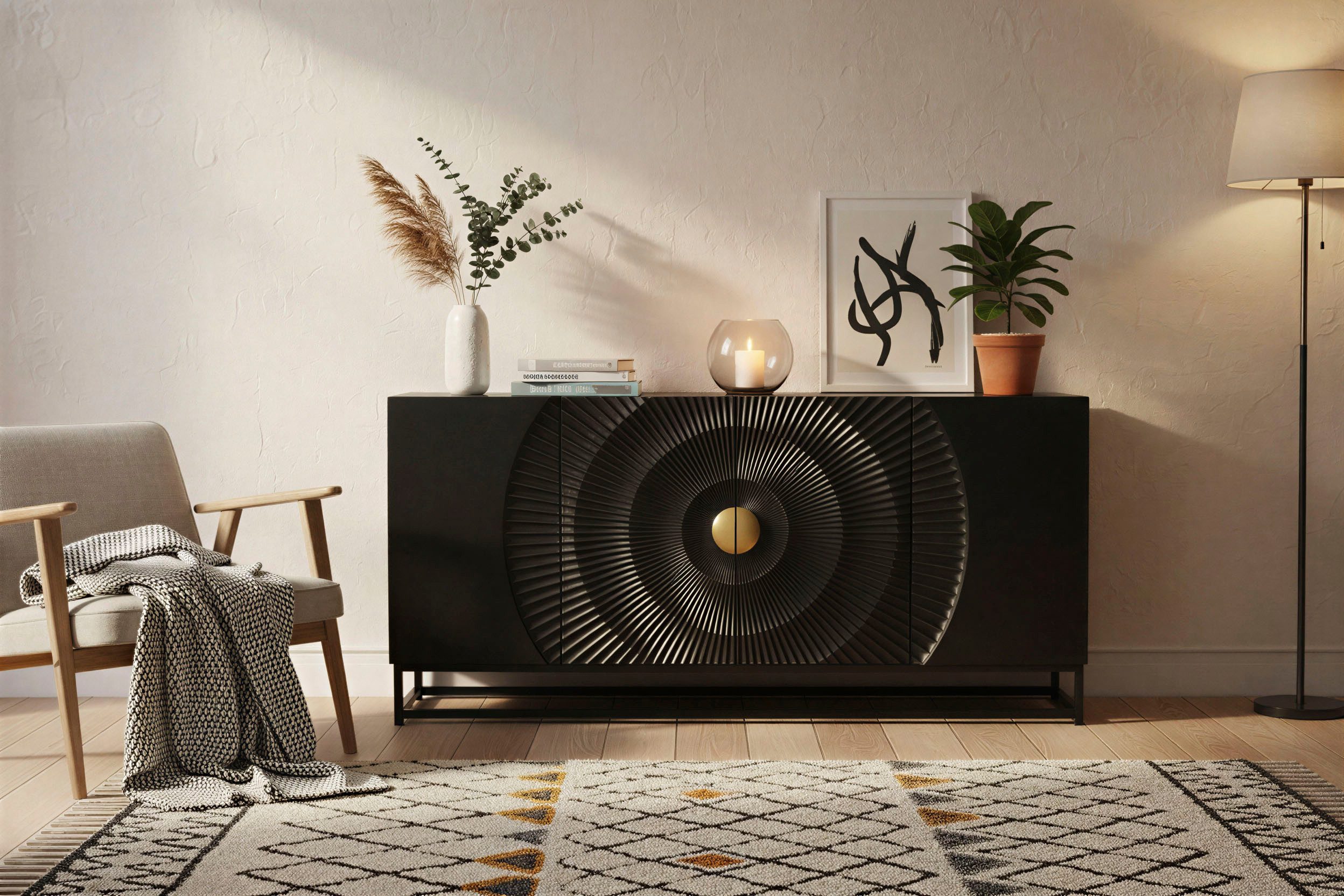 SIT Sideboard (1 St), mit Schnitzmuster und goldfarbenem Griff